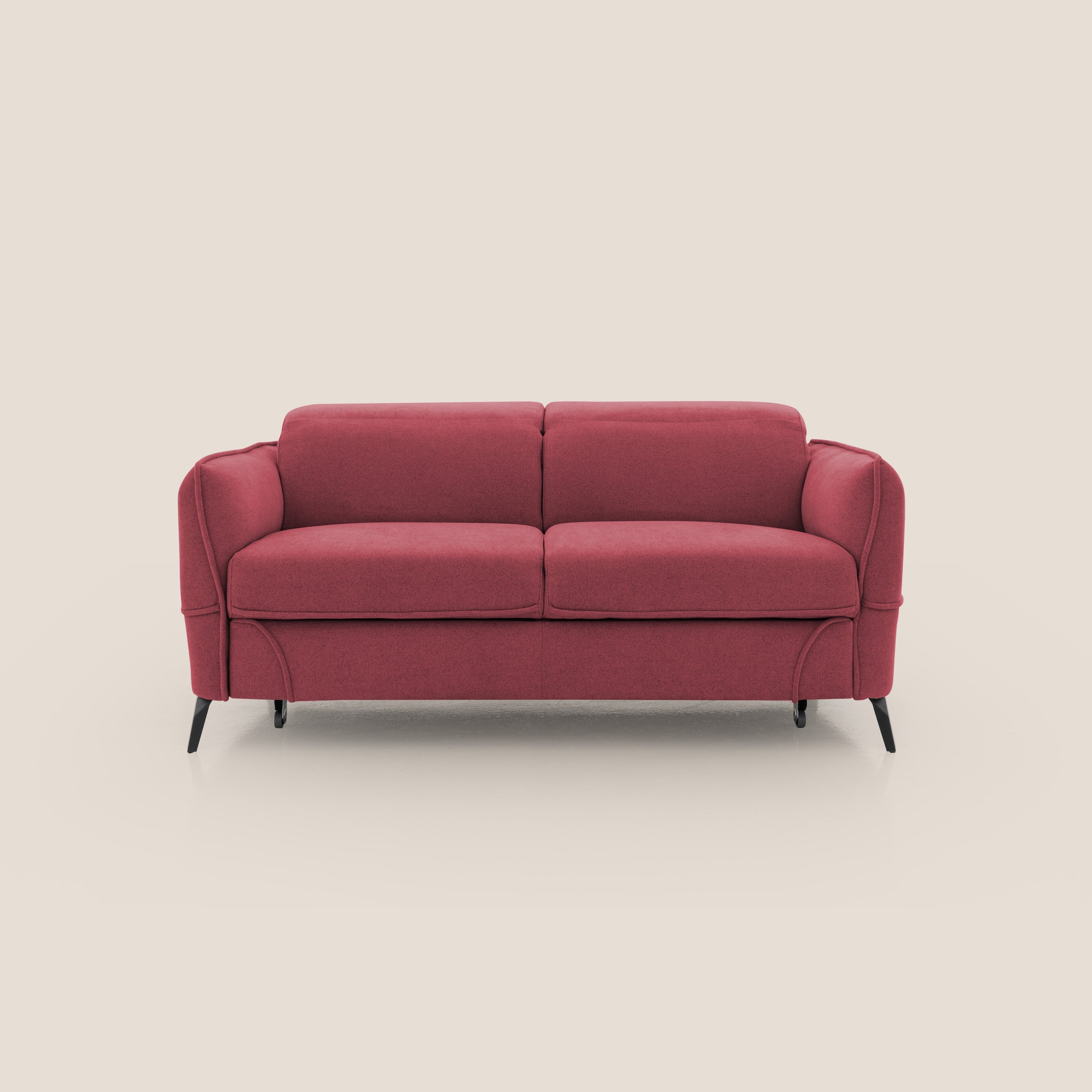 Bloom Divano con poggiapiedi estraibile piedini alti e poggiatesta reclinabili in tessuto bouclé impermeabile T07 rosso - divani.store