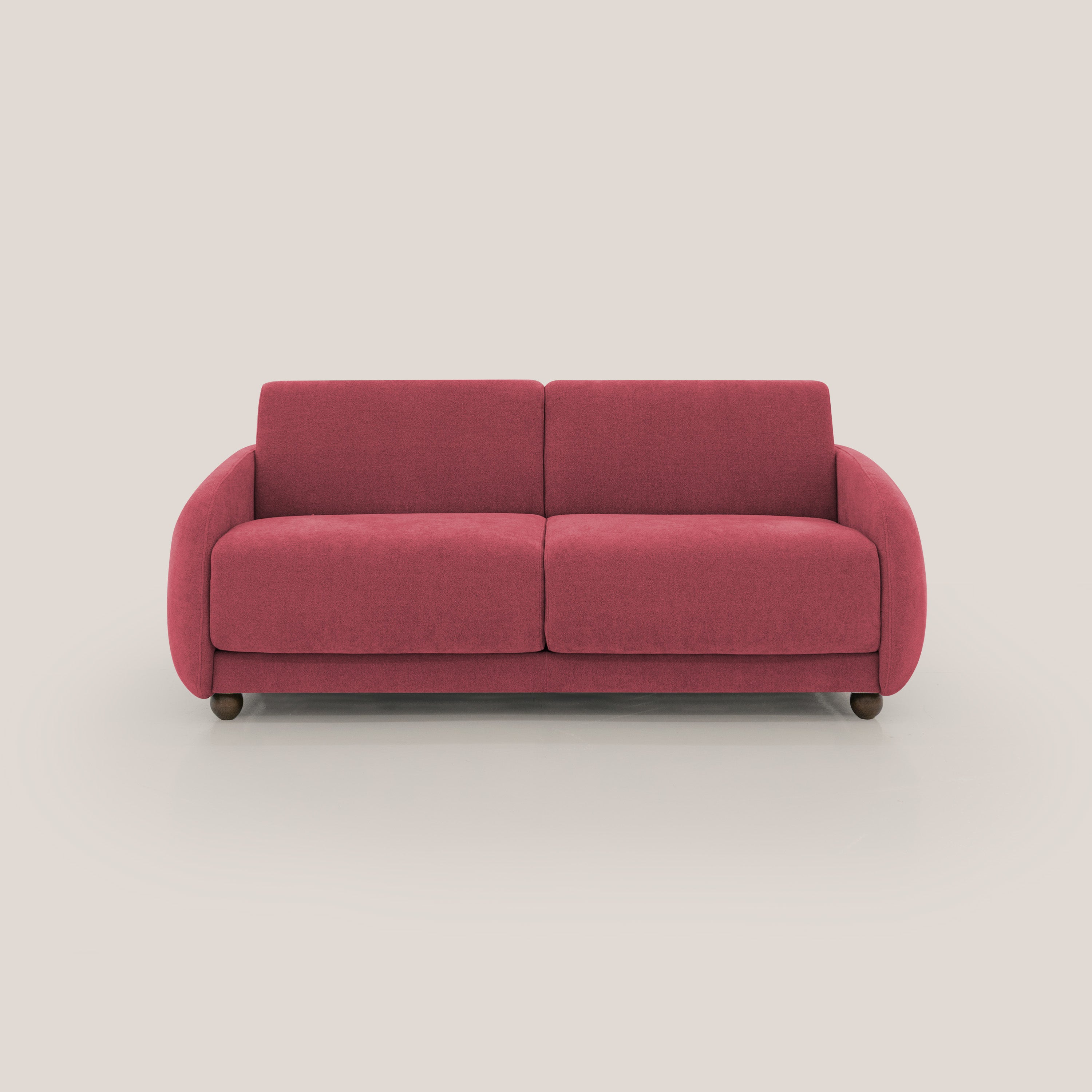 Giglio divano letto scandinavo japandi con materasso H18 cm in tessuto Bouclé impermeabile T07 rosso - divani.store