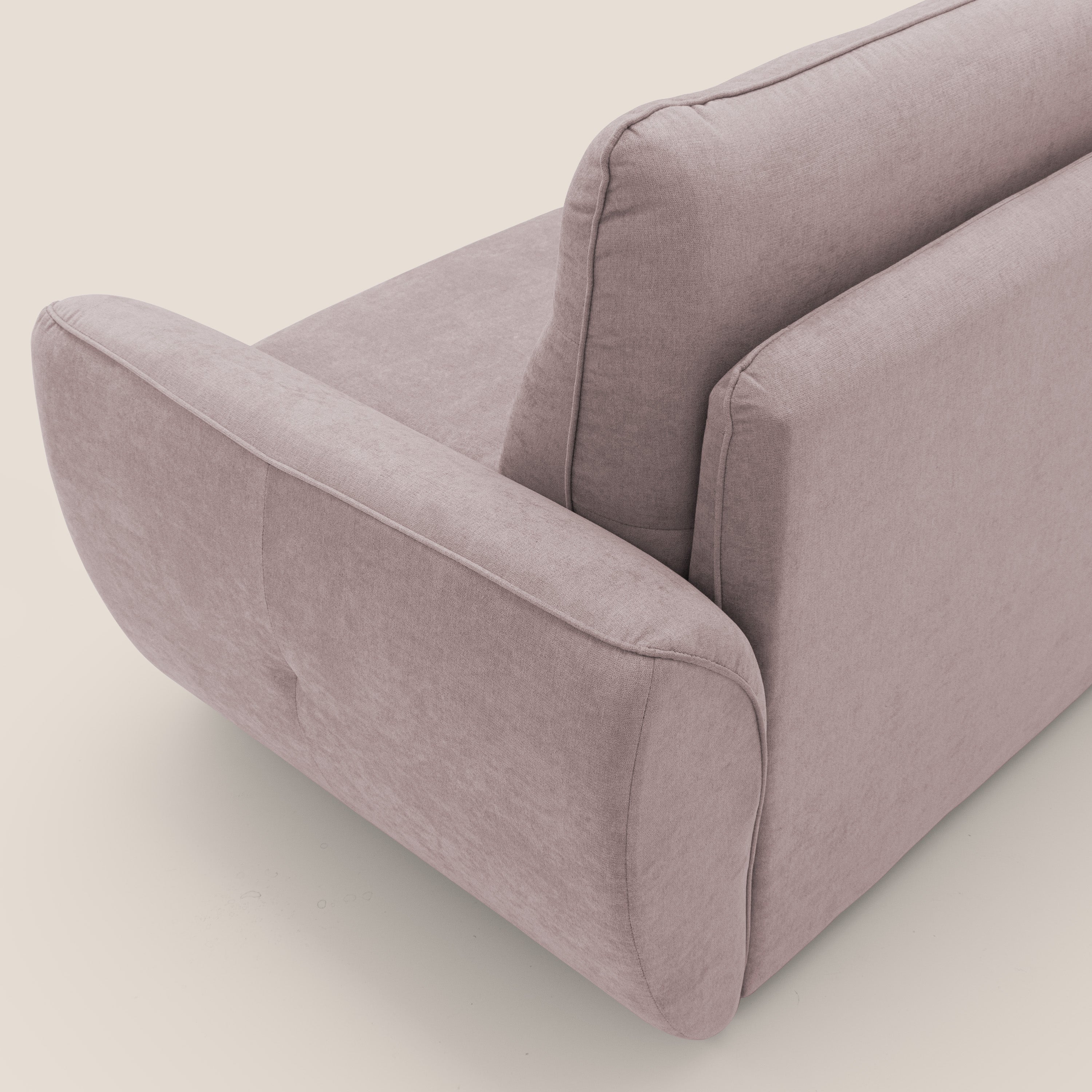 Zeus Divano letto scandinavo con schienale alto in tessuto impermeabile T02 rosa - divani.store