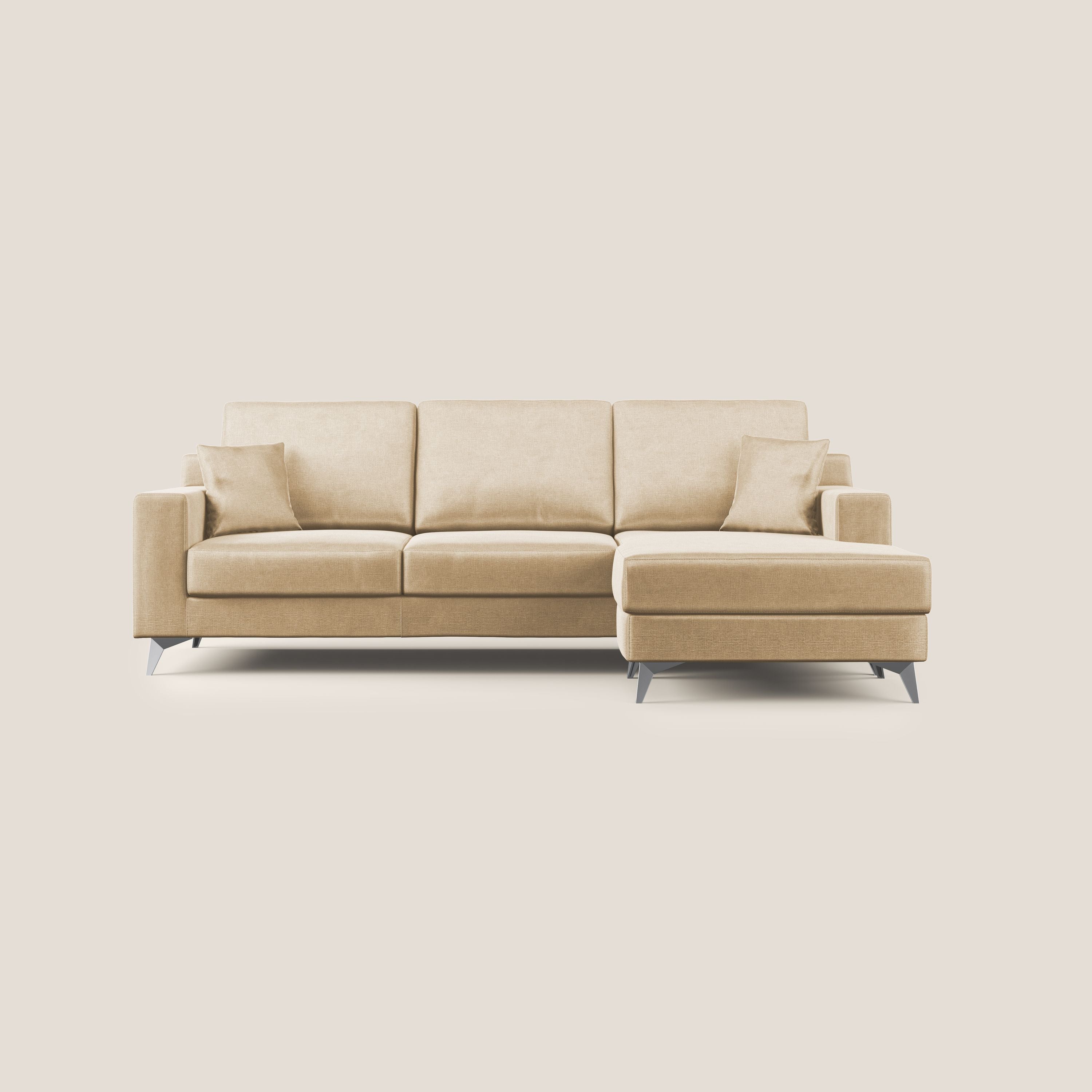 Michael divano moderno angolare con penisola in morbido velluto impermeabile T01 beige - divani.store