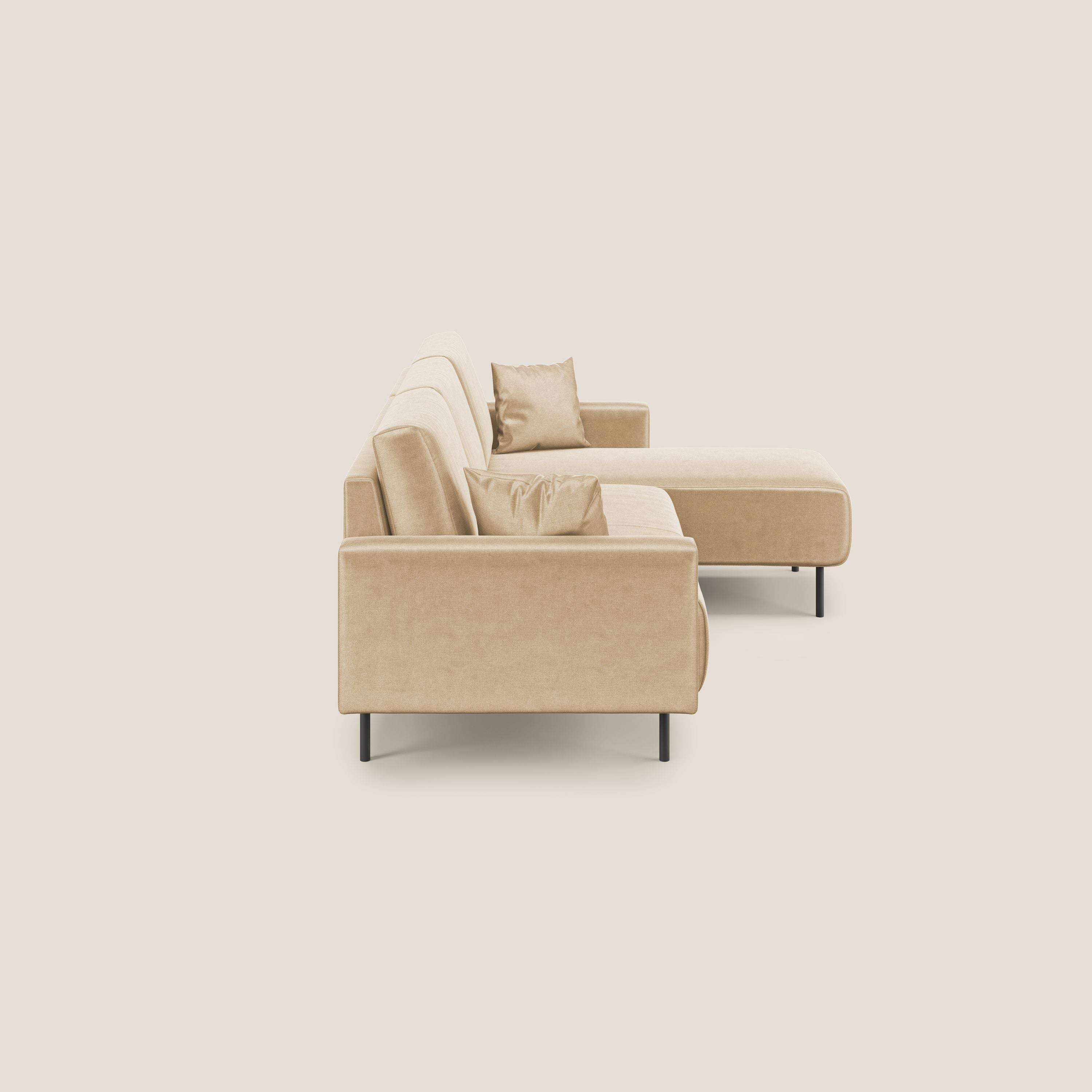 Arthur divano moderno angolare in velluto morbido impermeabile T01 beige - divani.store