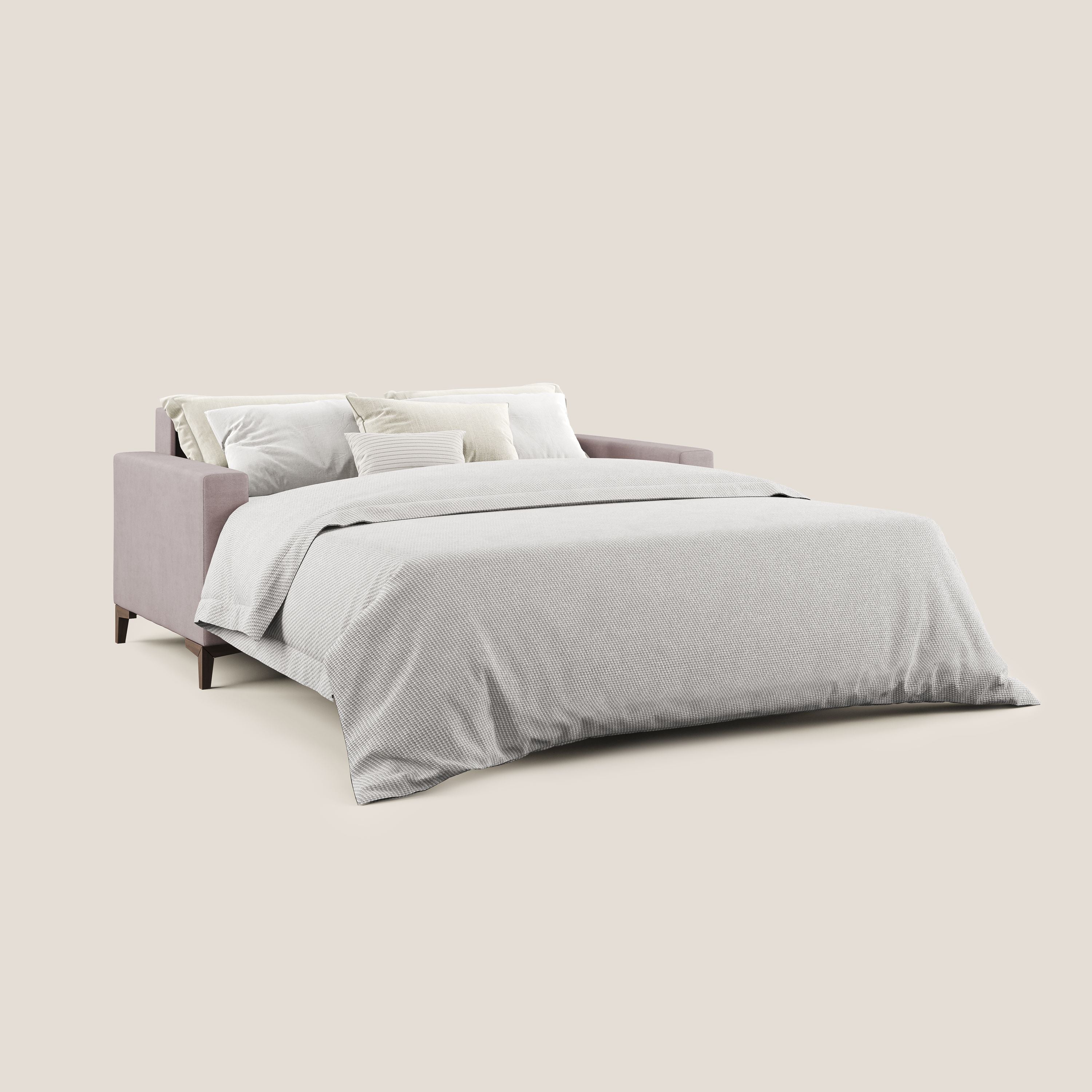 Kafka divano letto matrimoniale in morbido tessuto impermeabile T02 rosa - divani.store