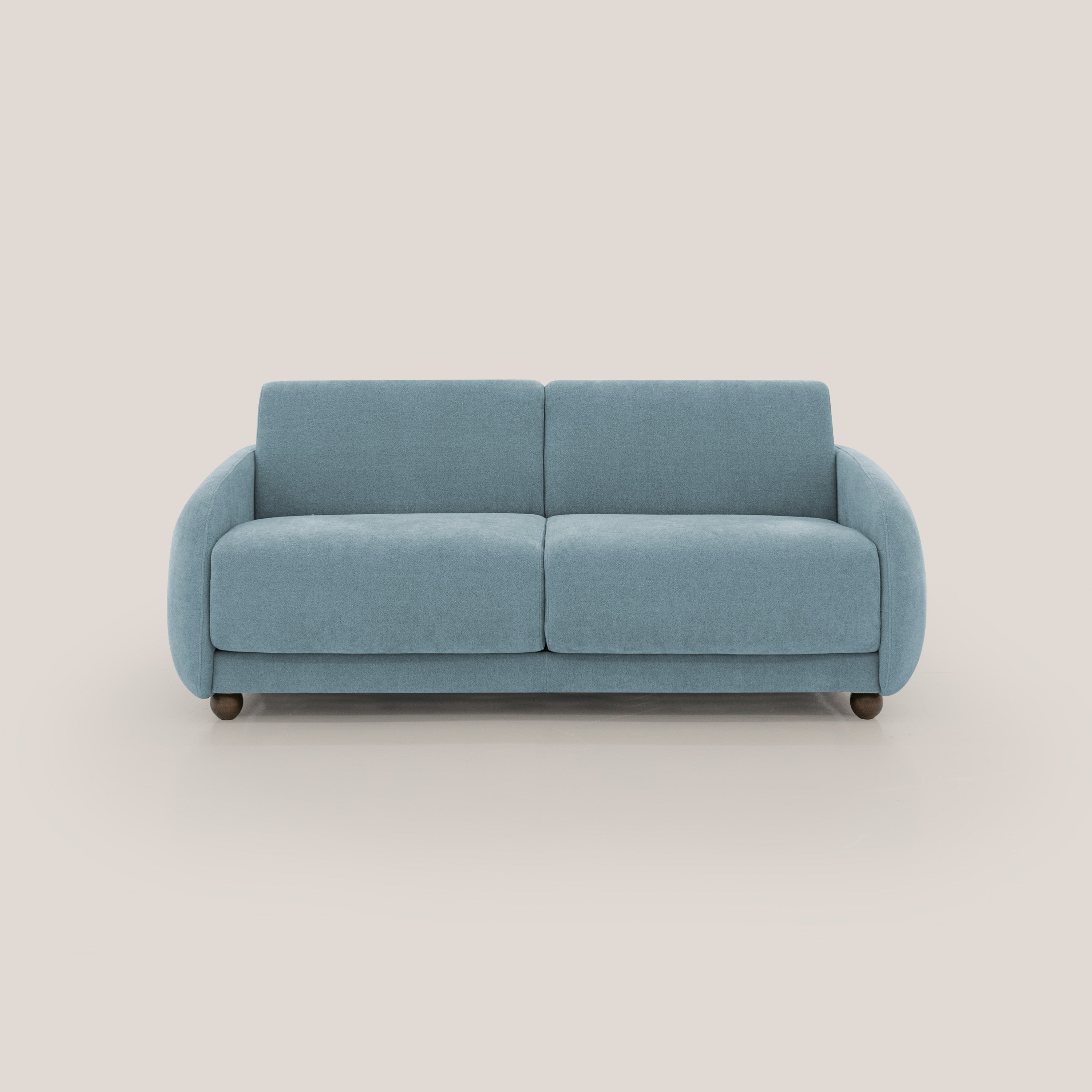 Giglio divano letto scandinavo japandi con materasso H18 cm in tessuto Bouclé impermeabile T07 carta da zucchero - divani.store