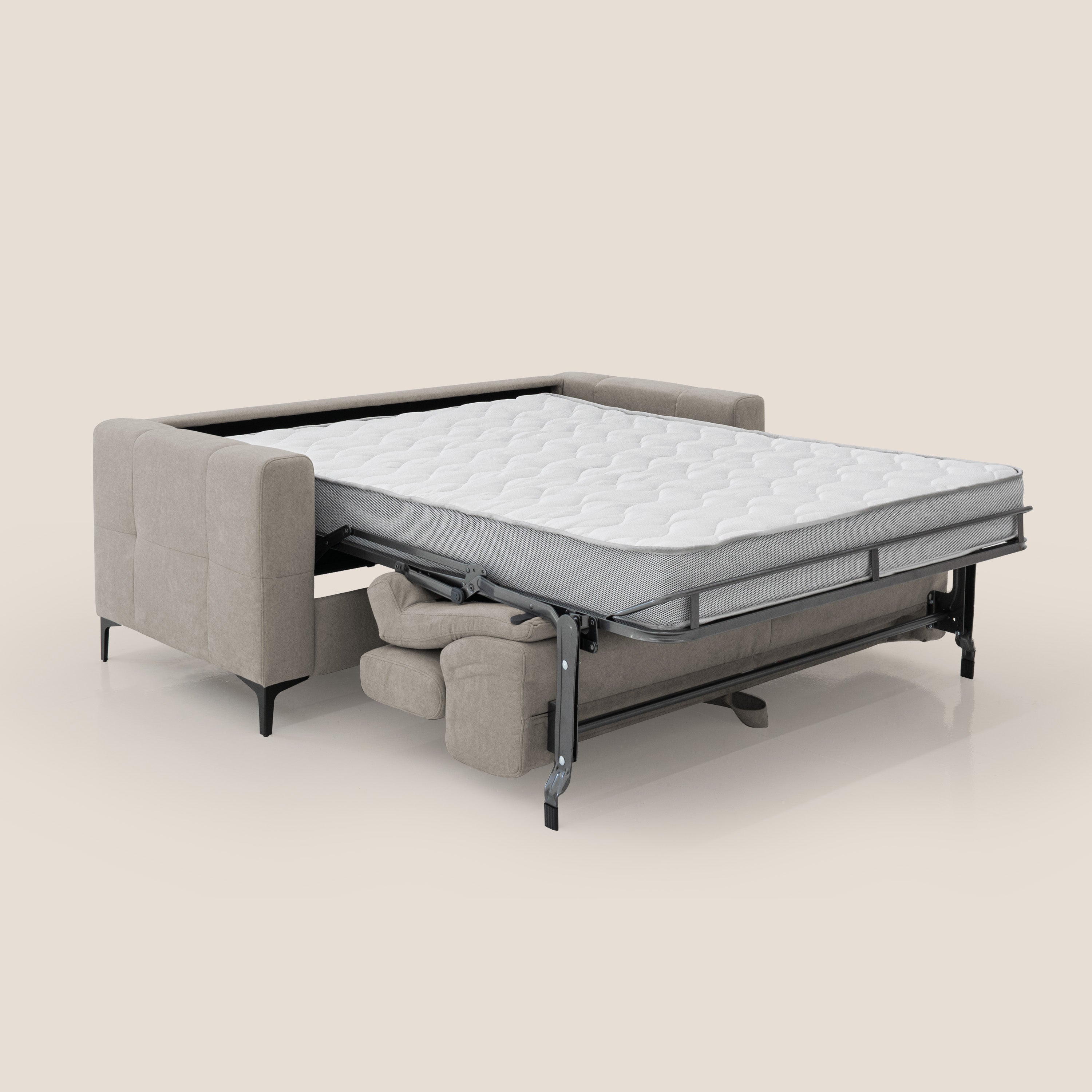 Gardenia divano letto materasso alto 18 cm con poggiatesta reclinabili e rivestimento impermeabile T02 beige - divani.store