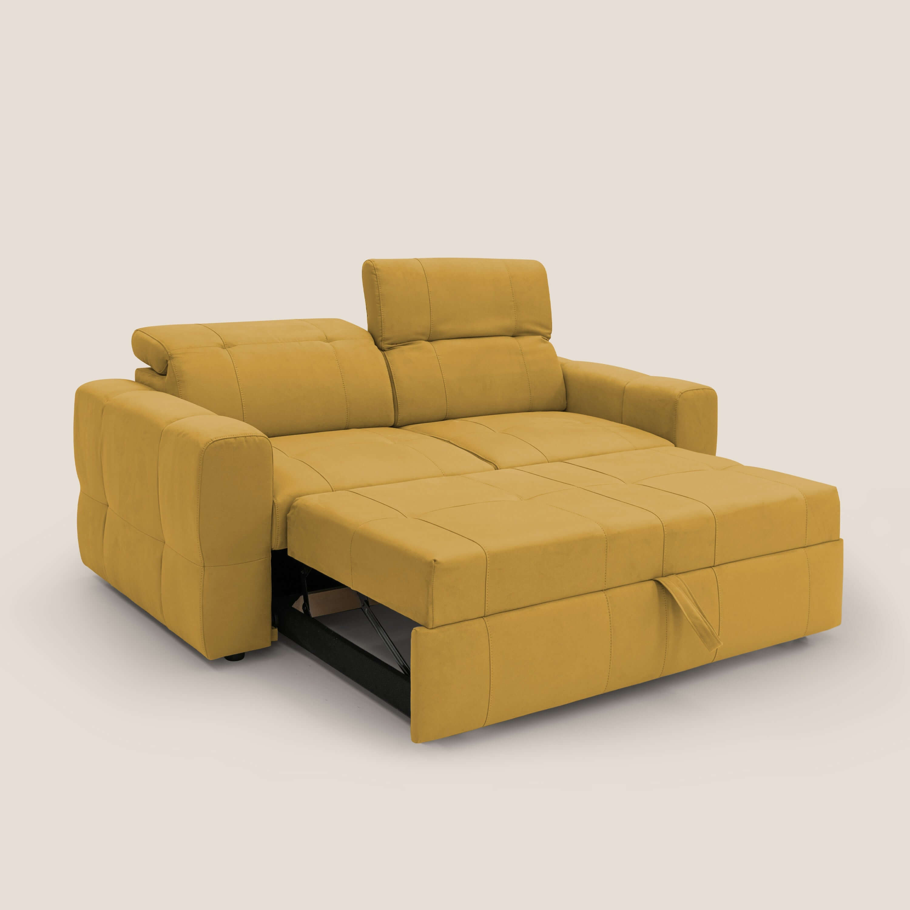 Kronos Divano con pouf estraibile poggiapiedi e poggiatesta reclinabili in morbida microfibra impermeabile T11 giallo - divani.store