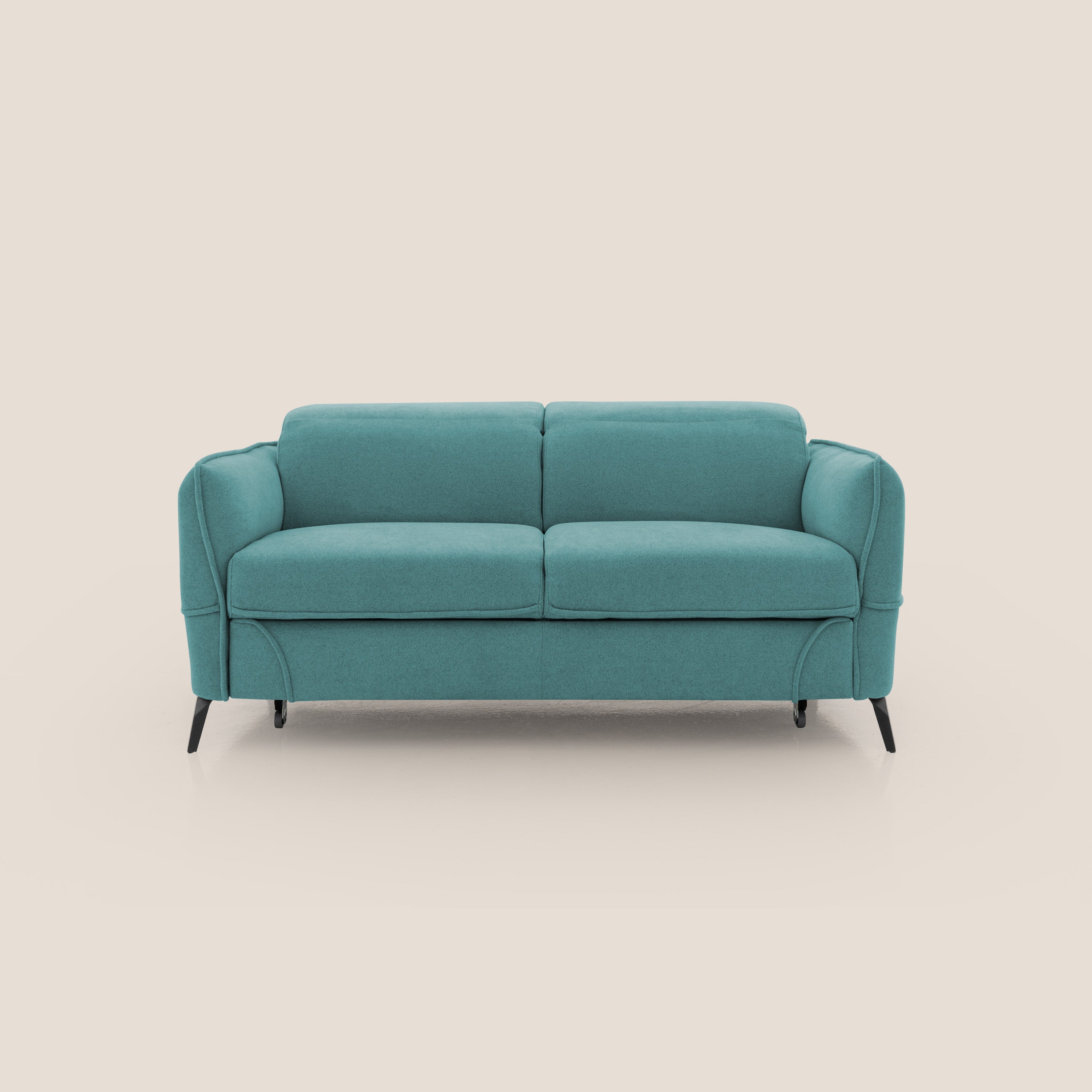 Bloom Divano con poggiapiedi estraibile piedini alti e poggiatesta reclinabili in tessuto bouclé impermeabile T07 azzurro - divani.store