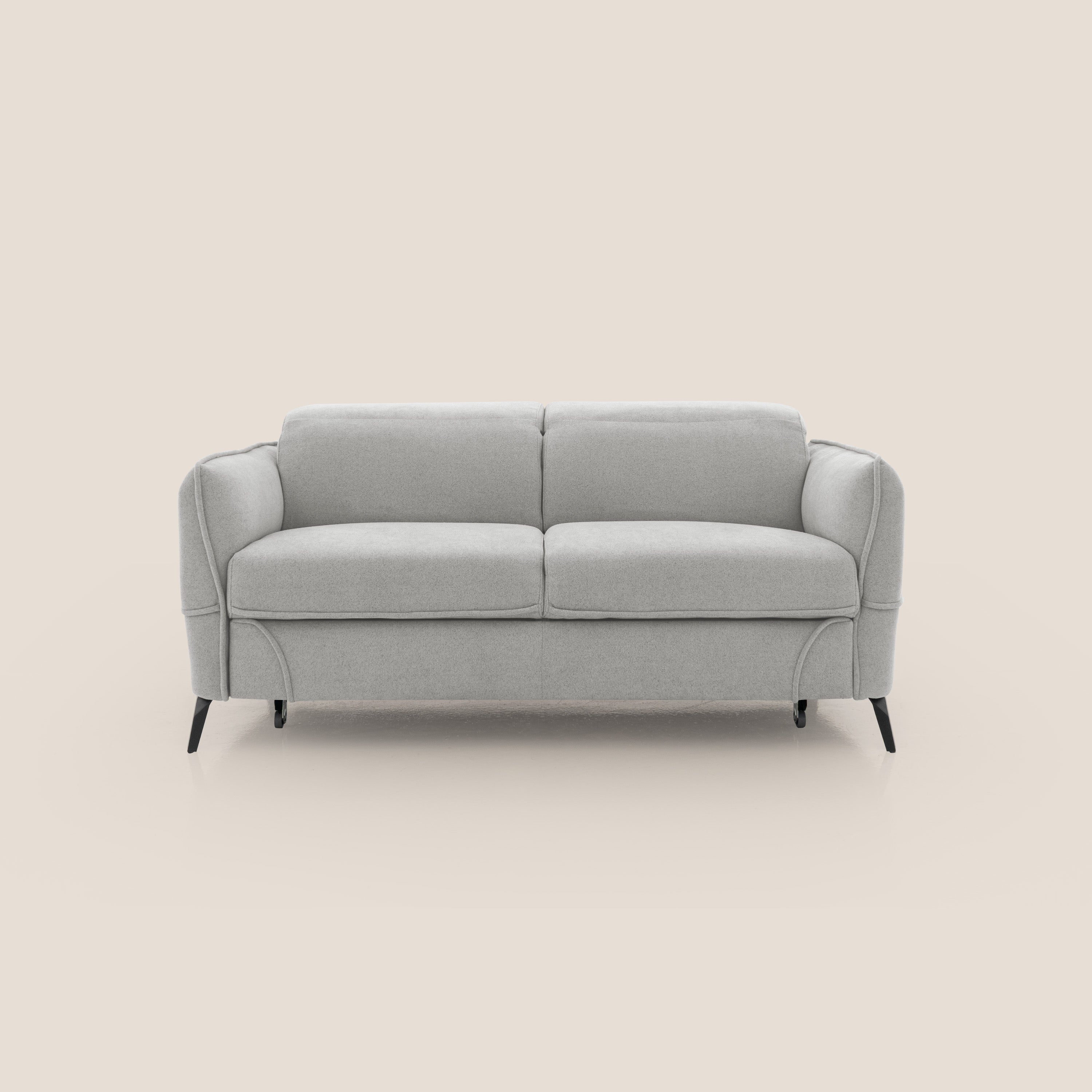 Bloom Divano con poggiapiedi estraibile piedini alti e poggiatesta reclinabili in tessuto bouclé impermeabile T07 grigio - divani.store