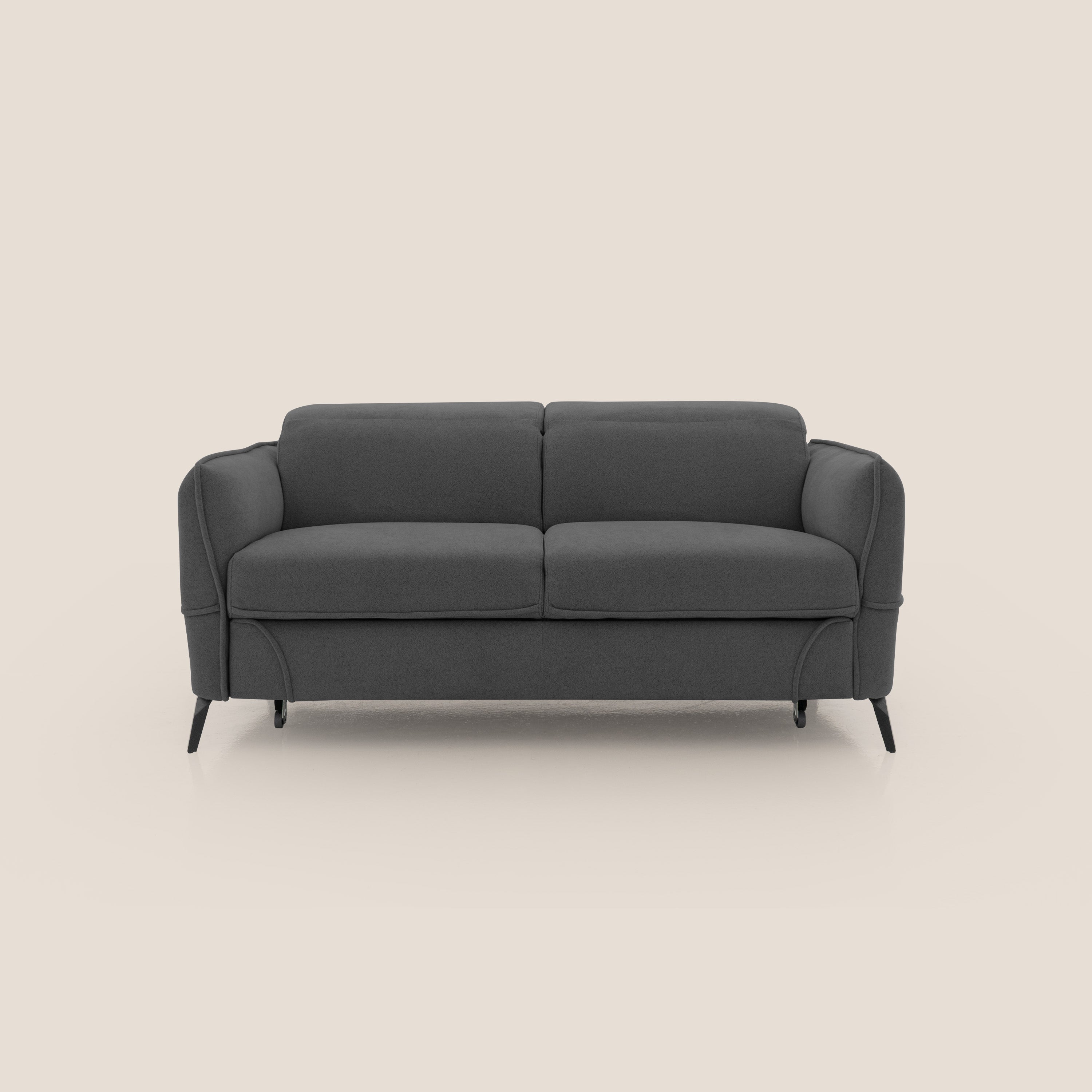 Bloom Divano con poggiapiedi estraibile piedini alti e poggiatesta reclinabili in tessuto bouclé impermeabile T07 antracite - divani.store