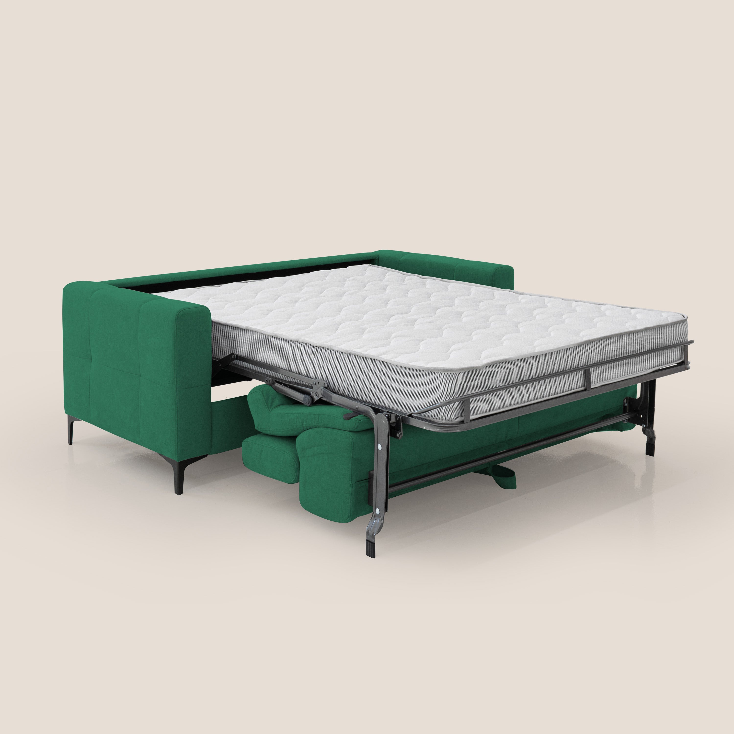Gardenia divano letto materasso alto 18 cm con poggiatesta reclinabili e rivestimento impermeabile T02 verde - divani.store