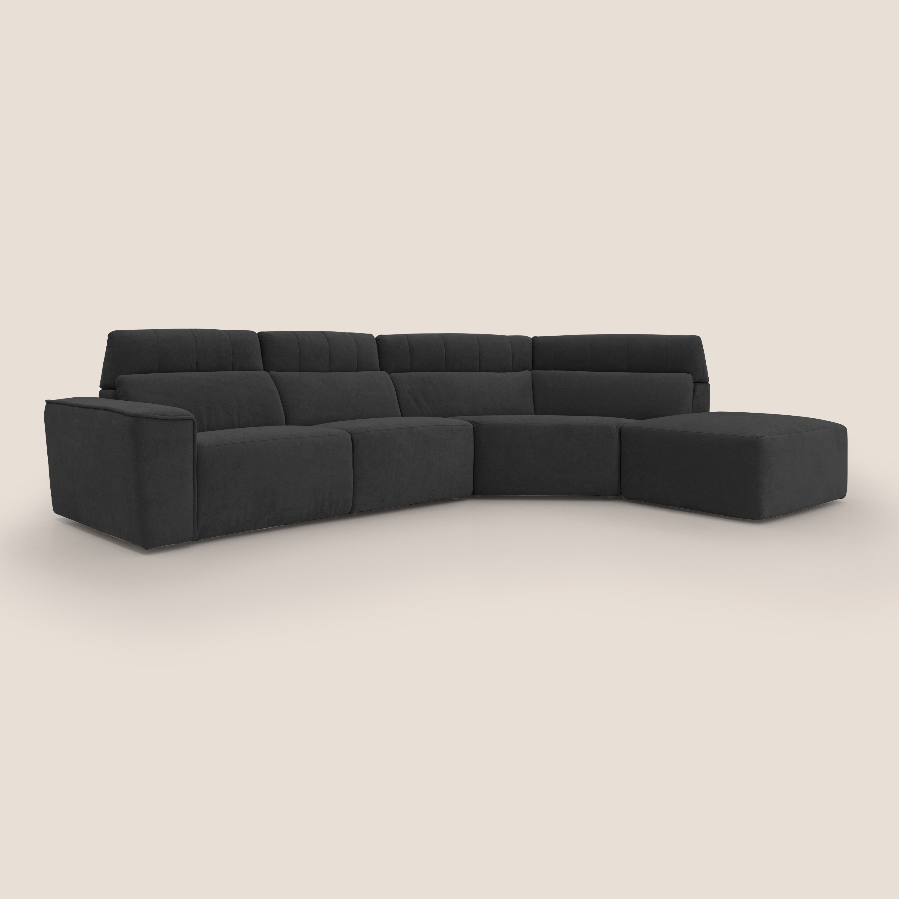 Clark Divano angolare con opzione relax elettrico in tessuto smacchiabile impermeabile T17 nero - divani.store