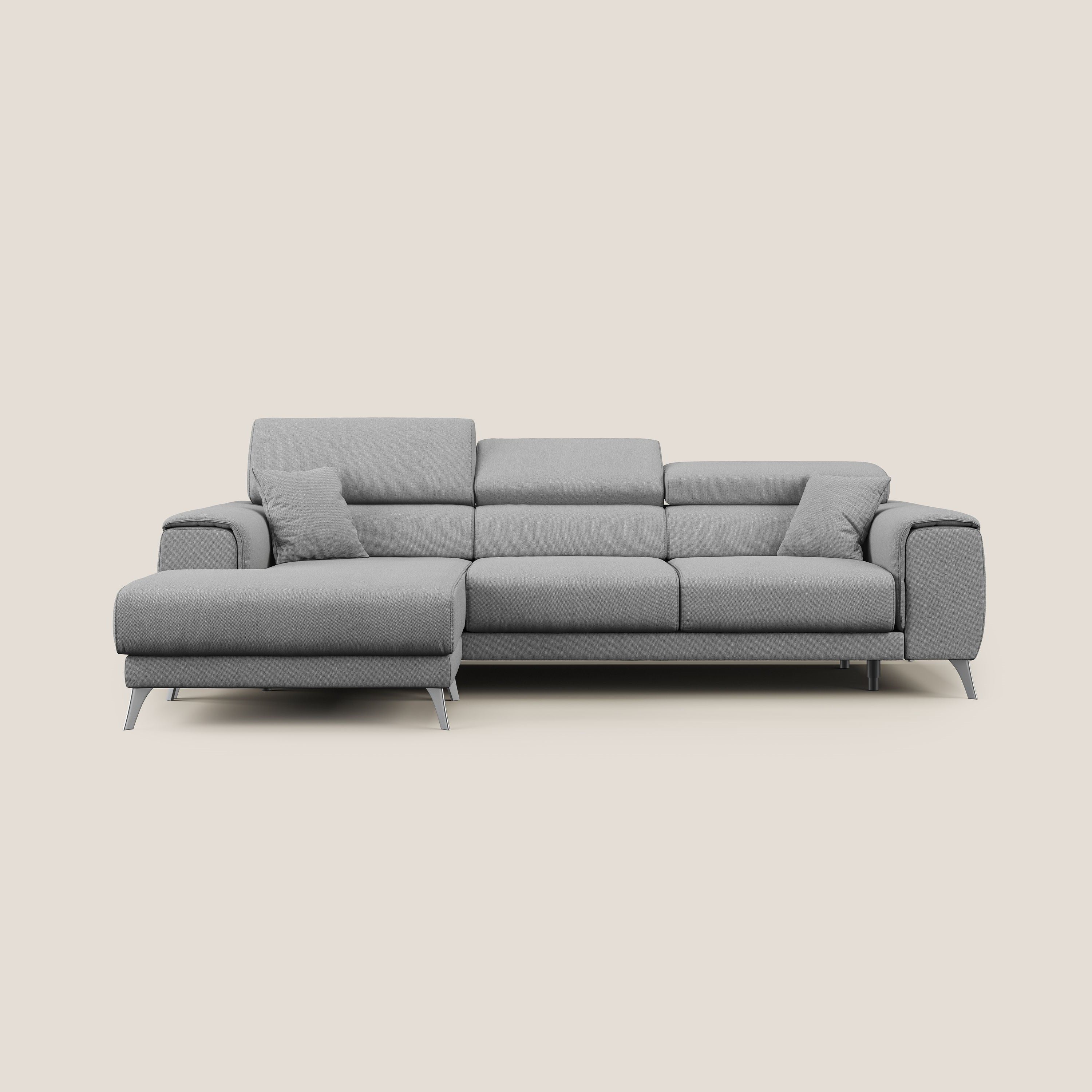 Fusion Divano angolare con sedute scorrevoli in tessuto morbido smacchiabile T05 grigio - divani.store