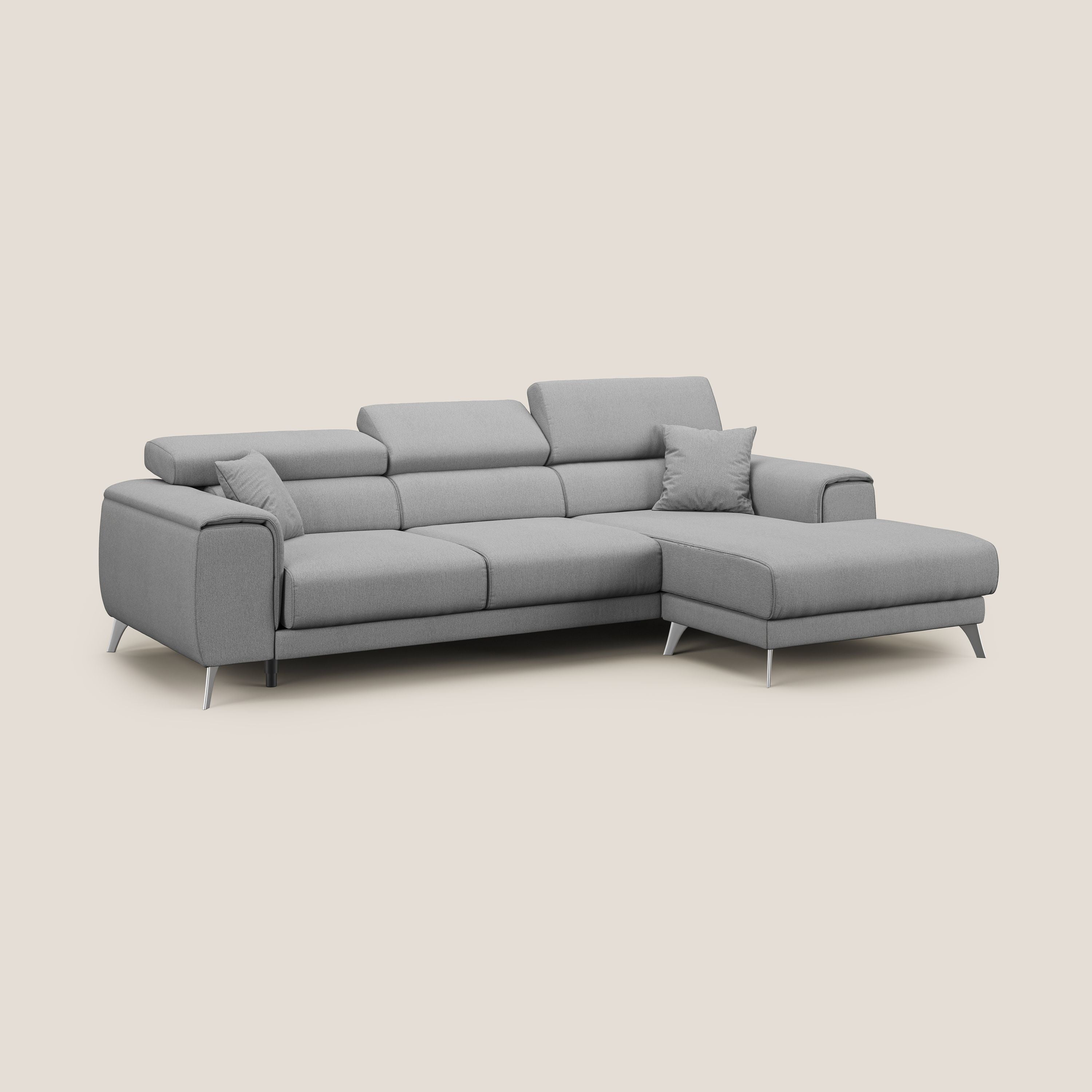 Fusion Divano angolare con sedute scorrevoli in tessuto morbido smacchiabile T05 grigio - divani.store