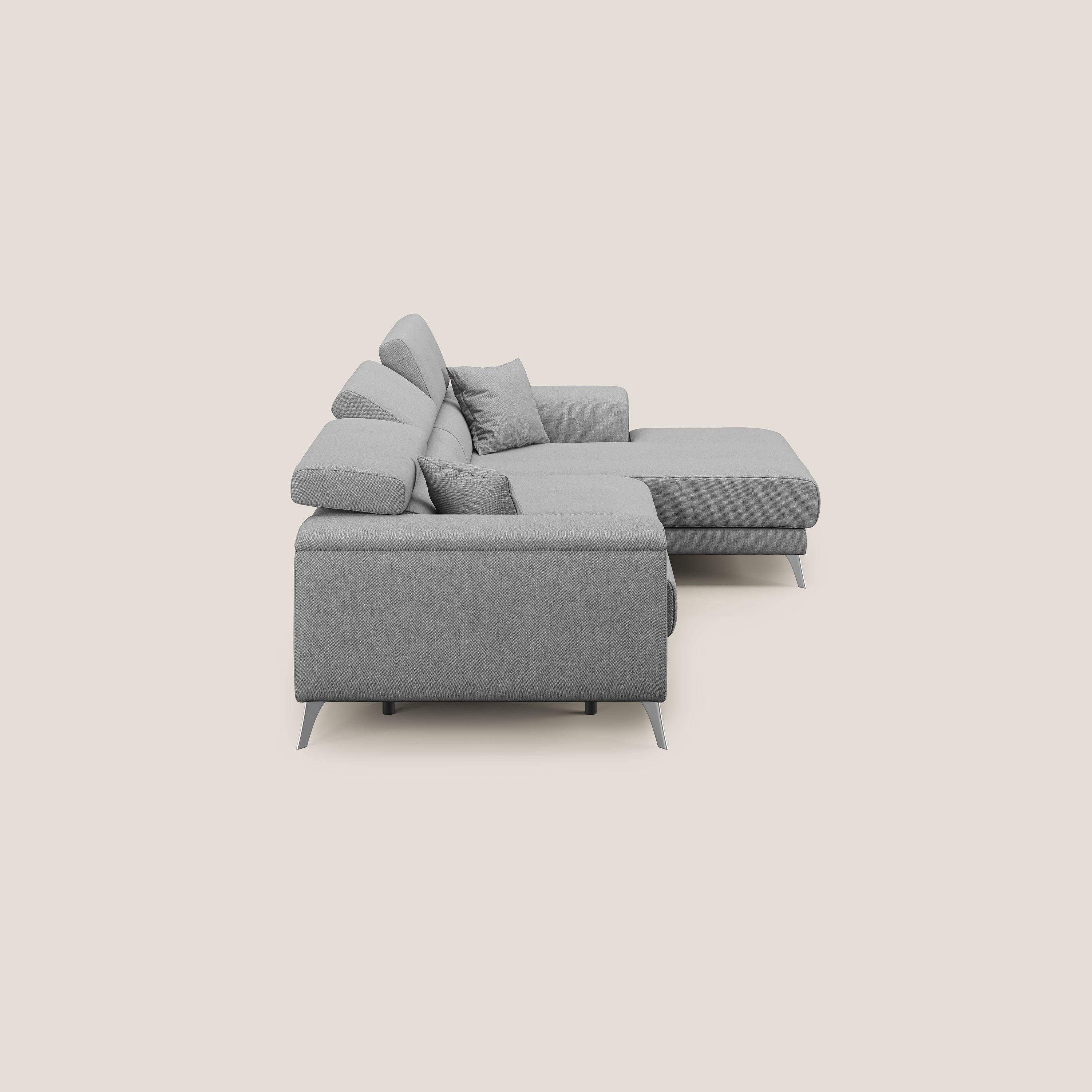 Fusion Divano angolare con sedute scorrevoli in tessuto morbido smacchiabile T05 grigio - divani.store