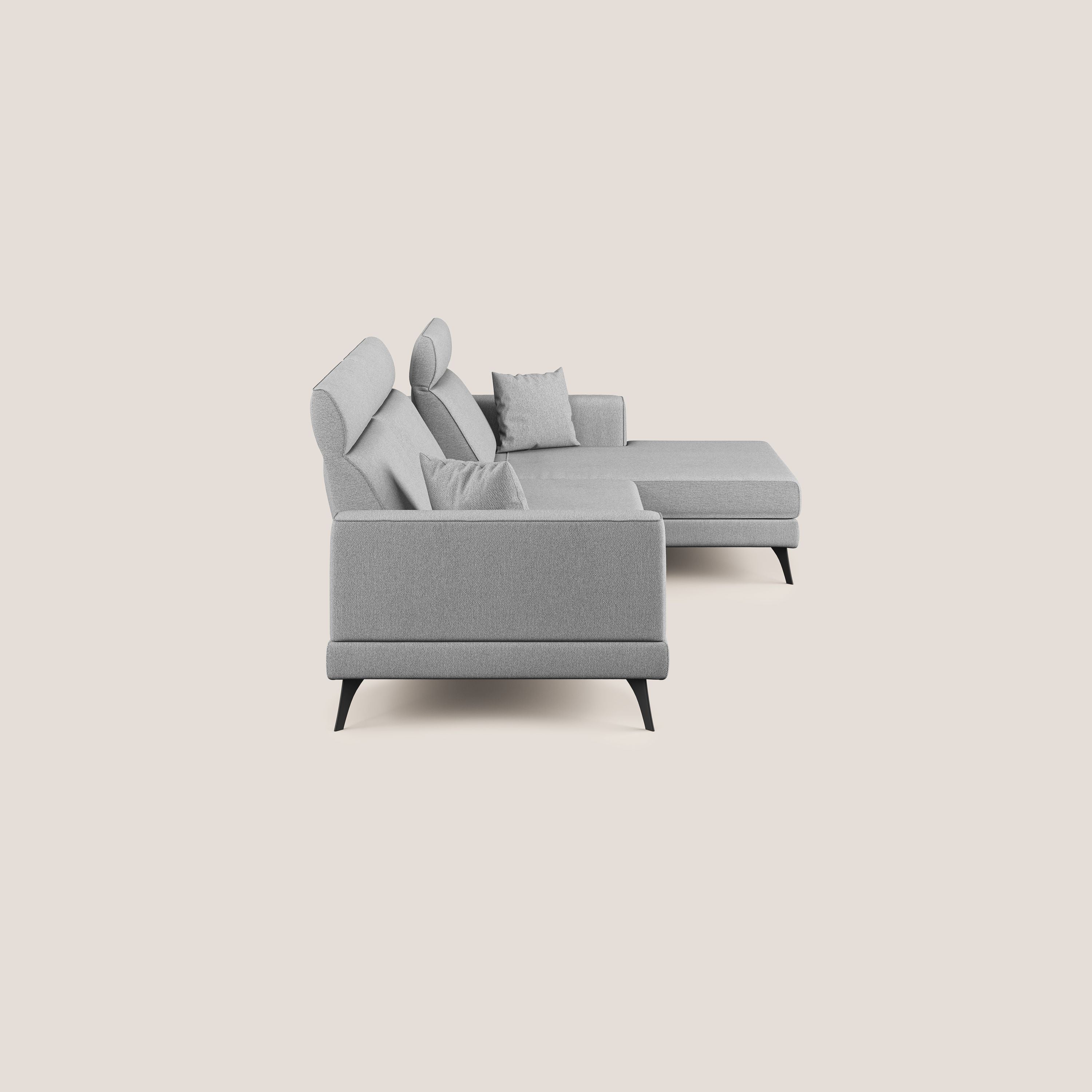 Slide Divano angolare con schienali traslanti e poggiatesta regolabili in tessuto smacchiabile T05 grigio - divani.store