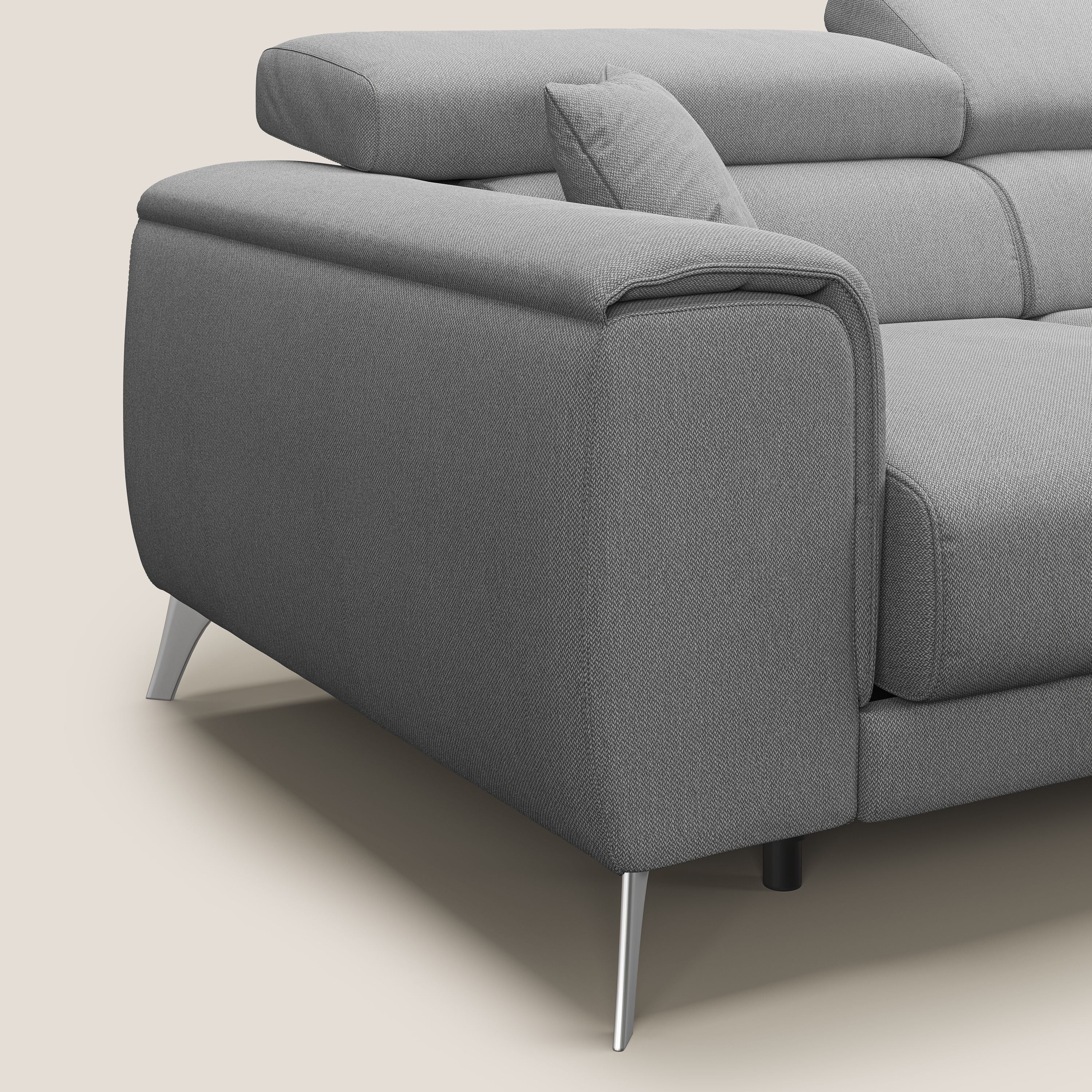 Fusion Divano angolare con sedute scorrevoli in tessuto morbido smacchiabile T05 grigio - divani.store