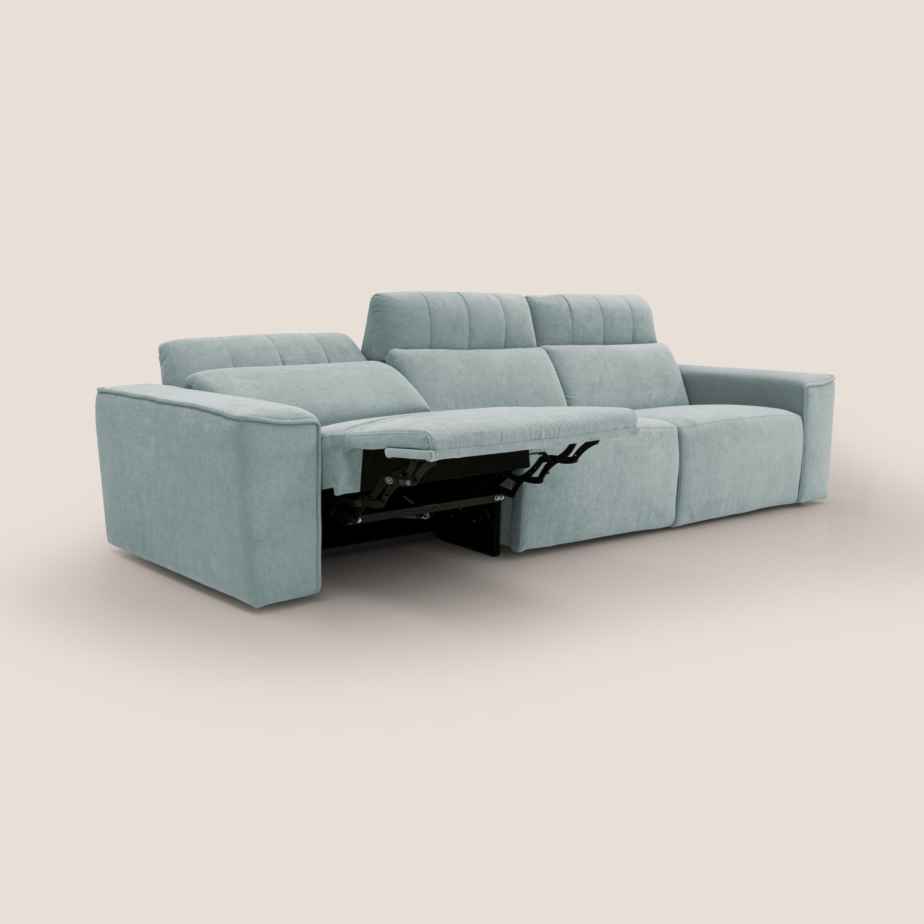Clark Divano modulare 3 sedute con opzione relax elettrico in tessuto smacchiabile impermeabile T17 verde acqua - divani.store