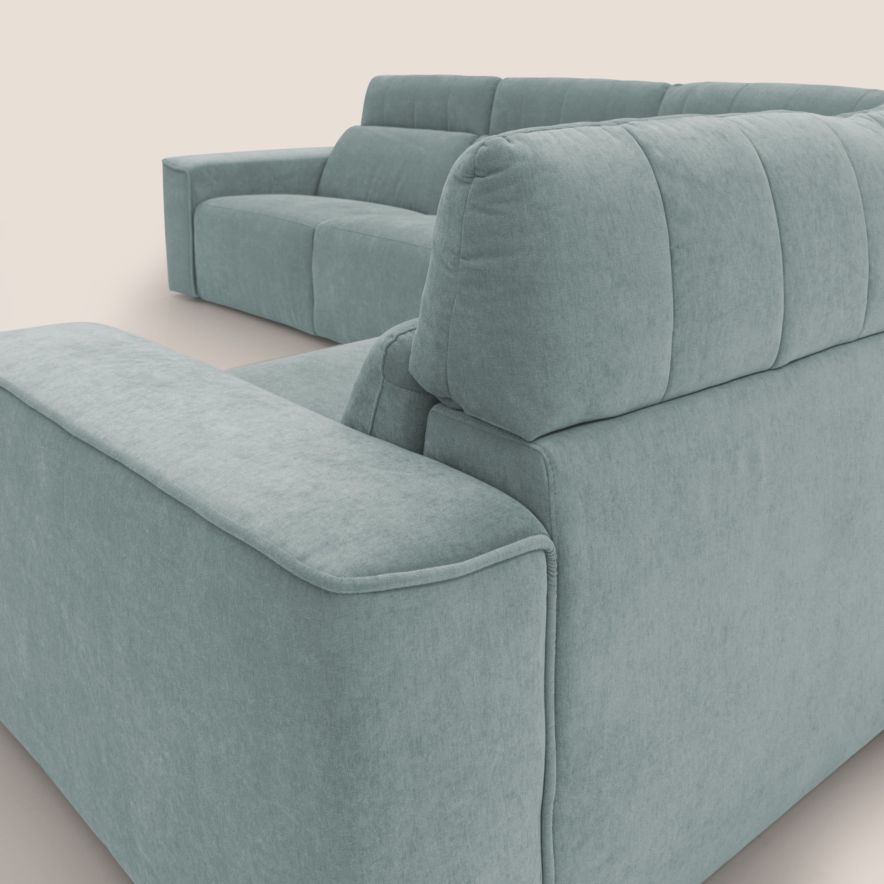 Clark Divano modulare angolare REVERSIBILE con opzione relax elettrico in tessuto smacchiabile impermeabile T17 verde acqua - divani.store