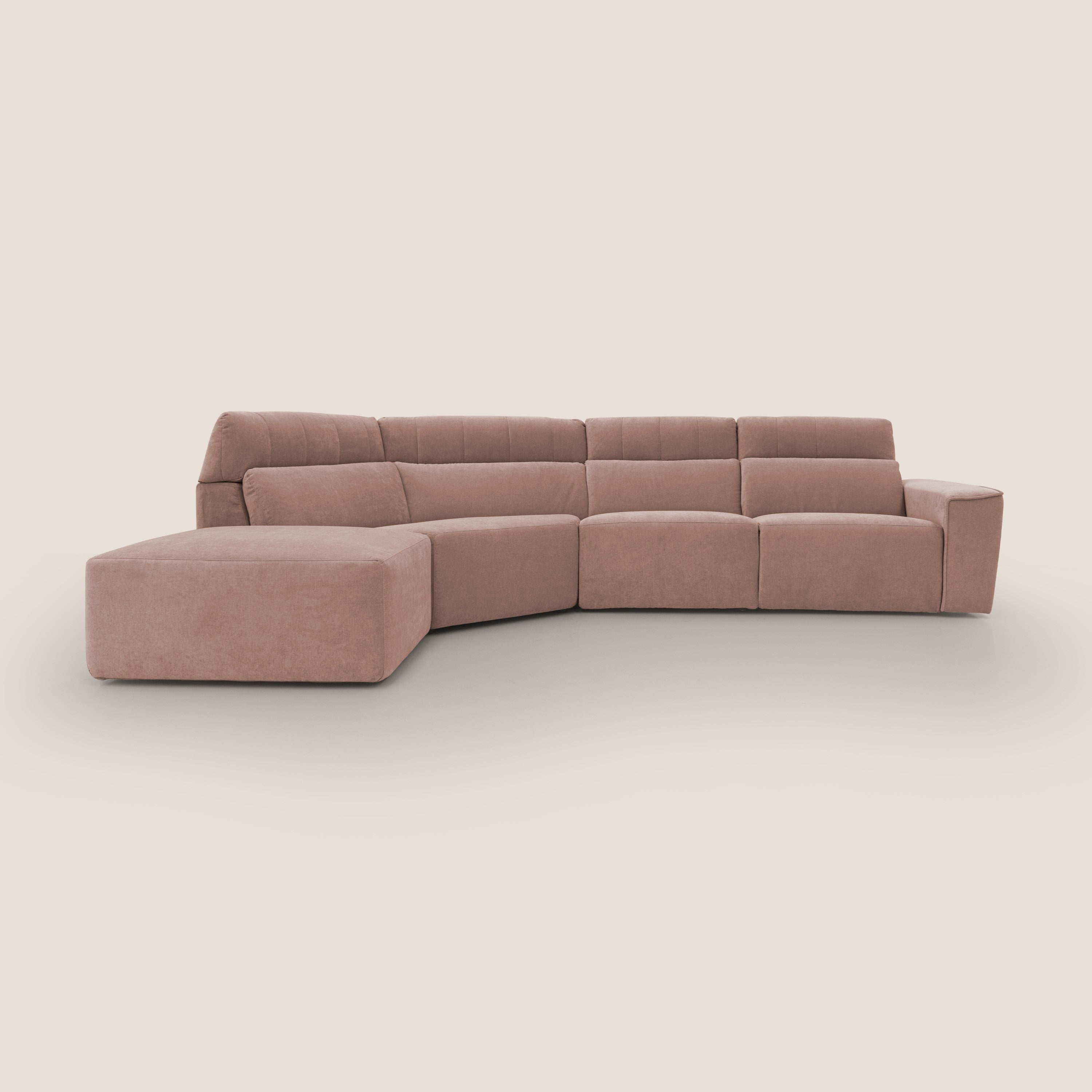 Clark Divano angolare con opzione relax elettrico in tessuto smacchiabile impermeabile T17 rosa - divani.store