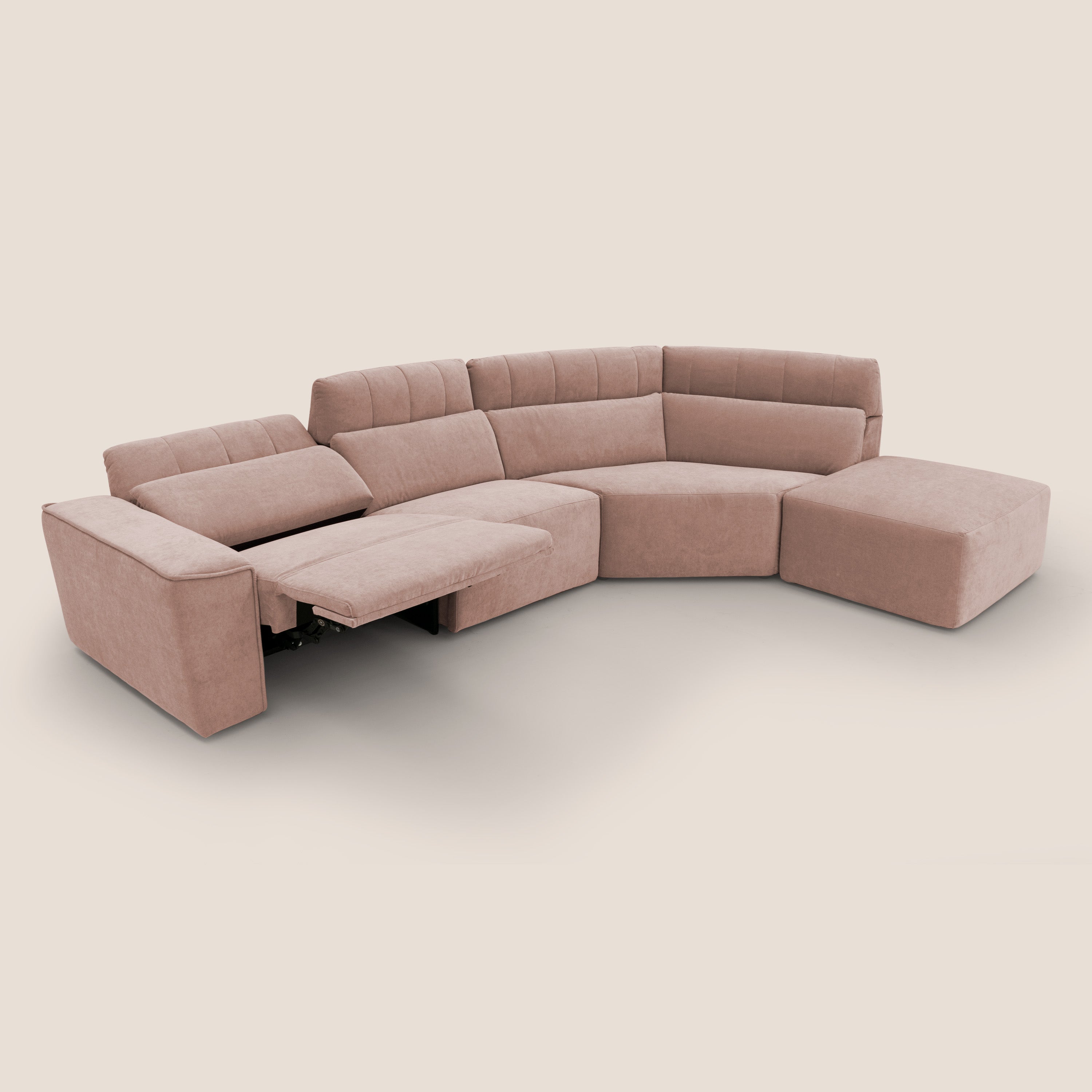 Clark Divano angolare con opzione relax elettrico in tessuto smacchiabile impermeabile T17 rosa - divani.store