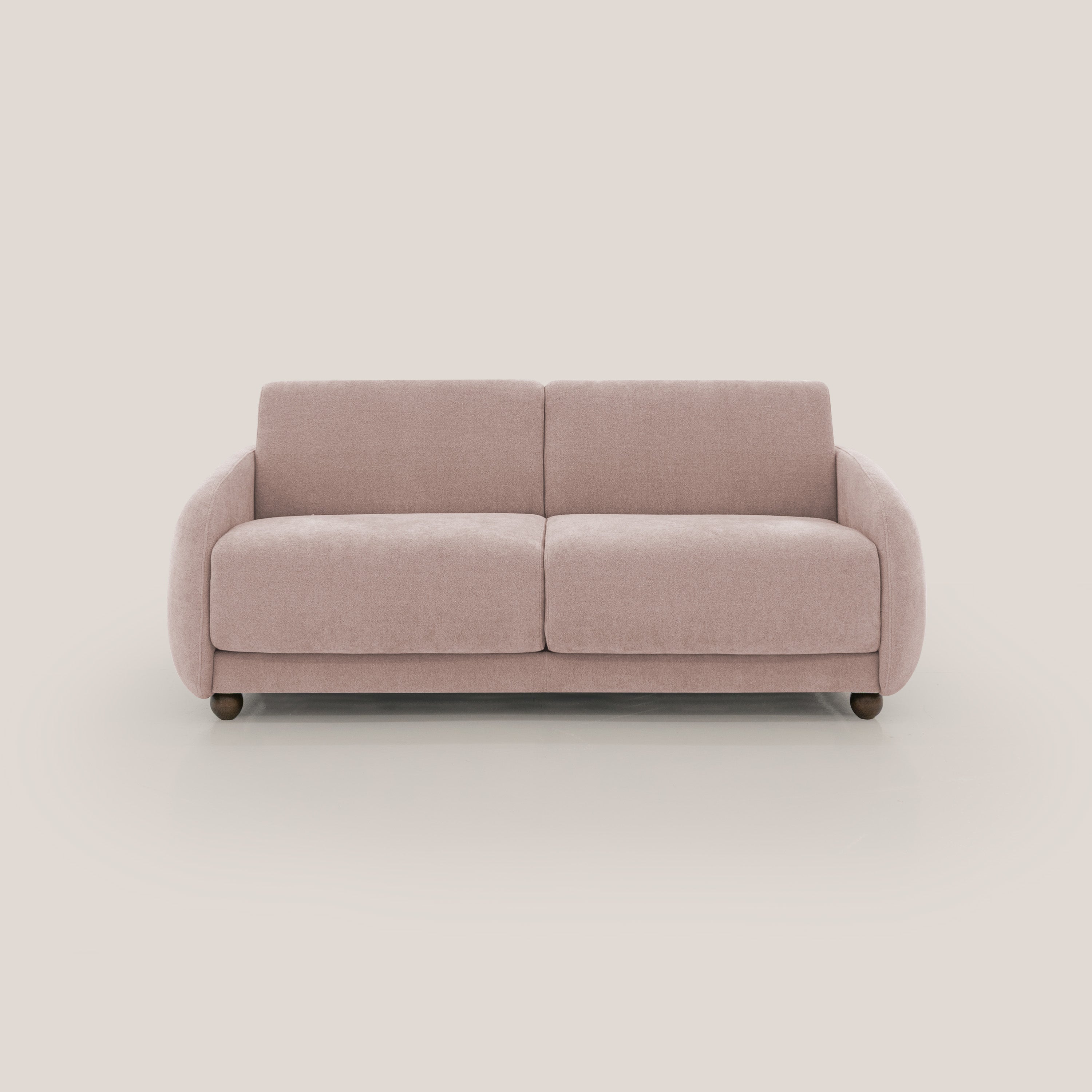 Giglio divano letto scandinavo japandi con materasso H18 cm in tessuto Bouclé impermeabile T07 rosa - divani.store
