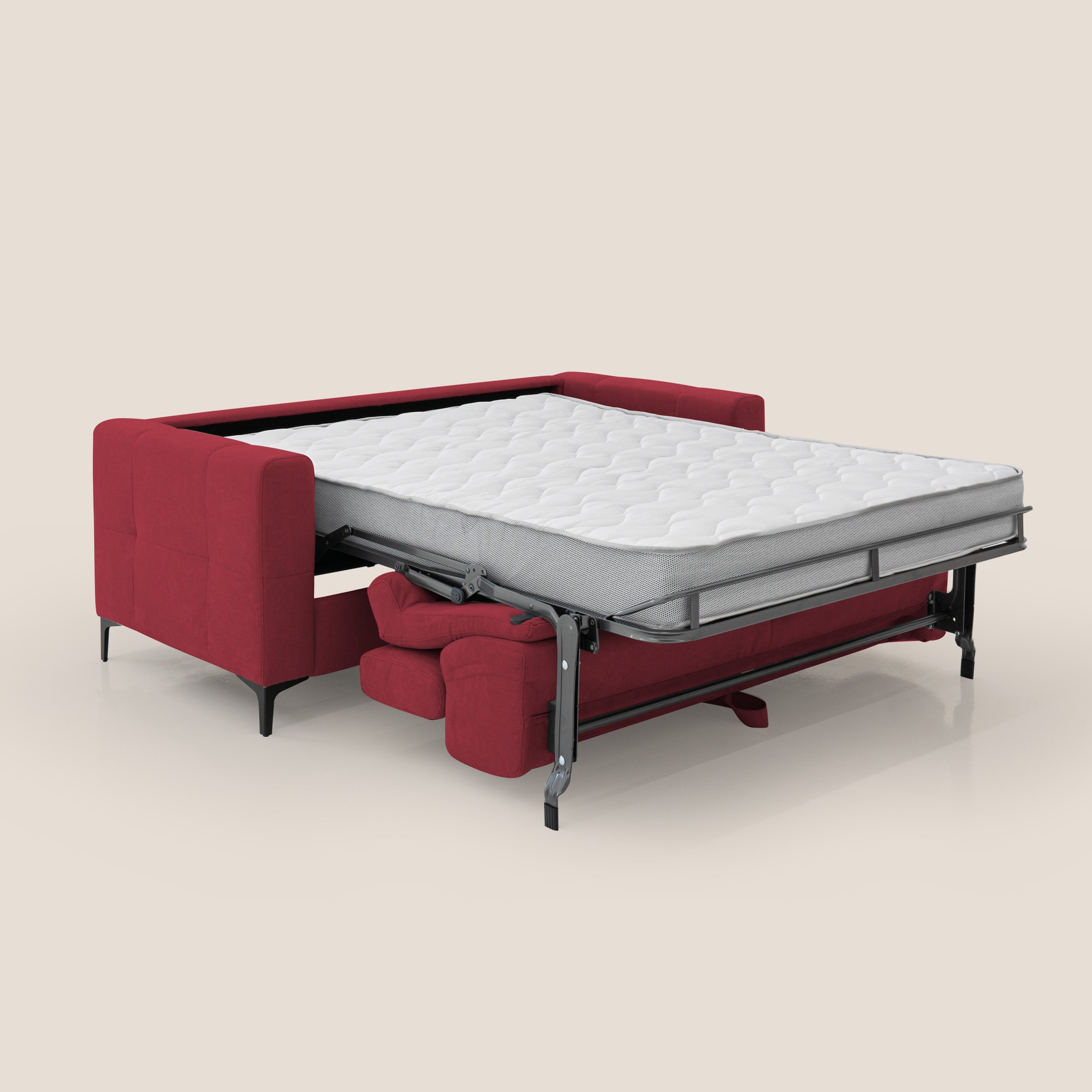 Gardenia divano letto materasso alto 18 cm con poggiatesta reclinabili e rivestimento impermeabile T02 rosso - divani.store