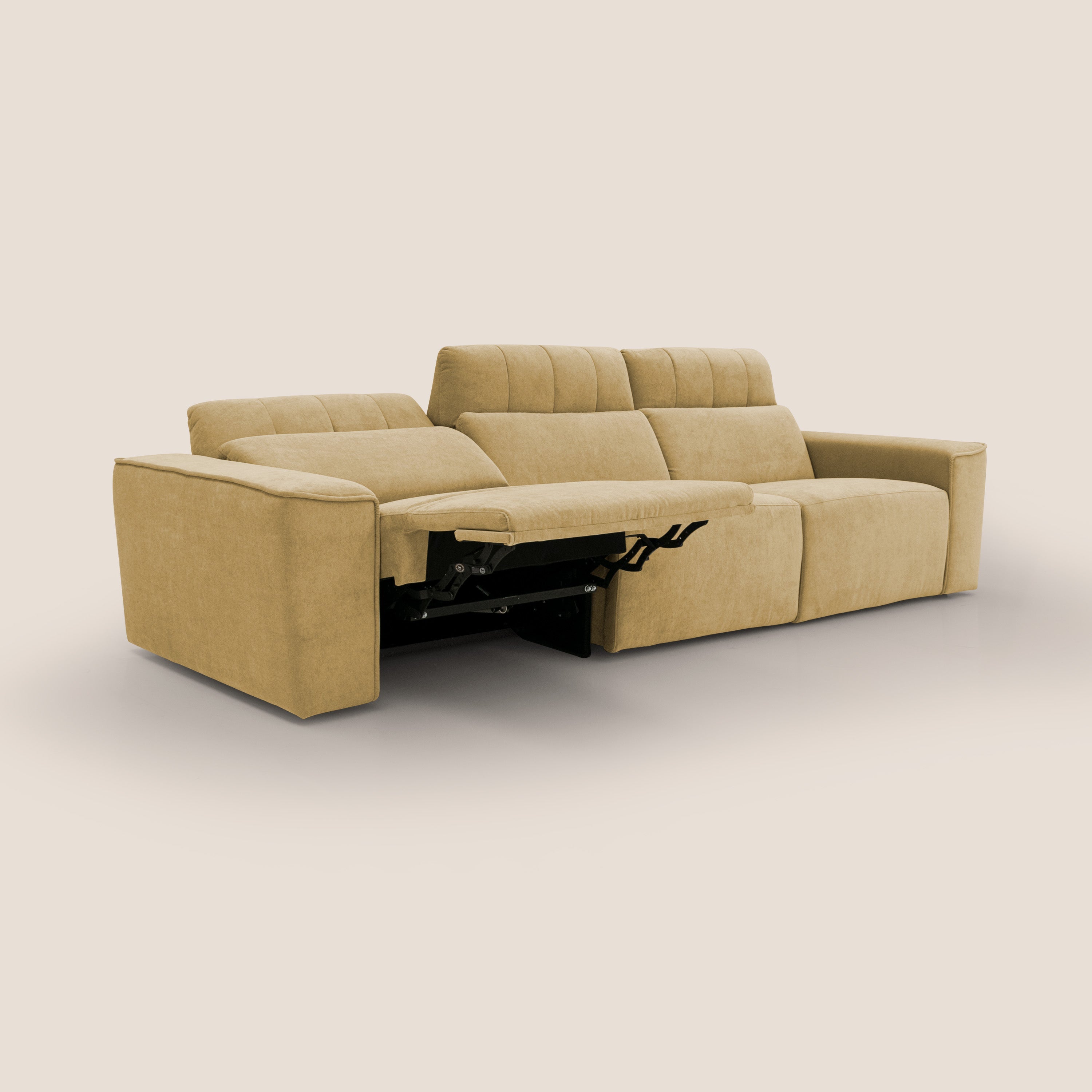 Clark Divano modulare 3 sedute con opzione relax elettrico in tessuto smacchiabile impermeabile T17 giallo - divani.store