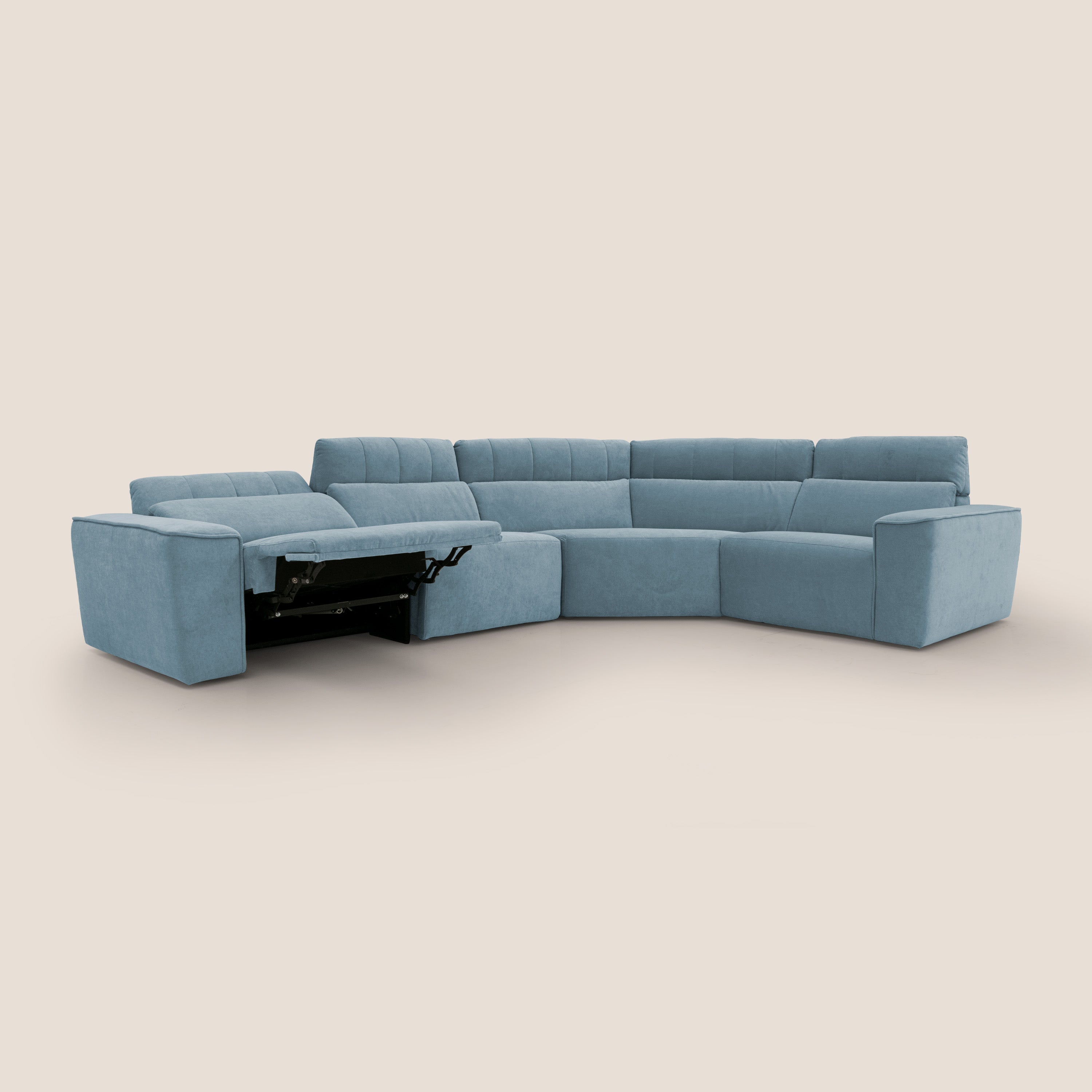 Clark Divano modulare angolare REVERSIBILE con opzione relax elettrico in tessuto smacchiabile impermeabile T17 carta da zucchero - divani.store