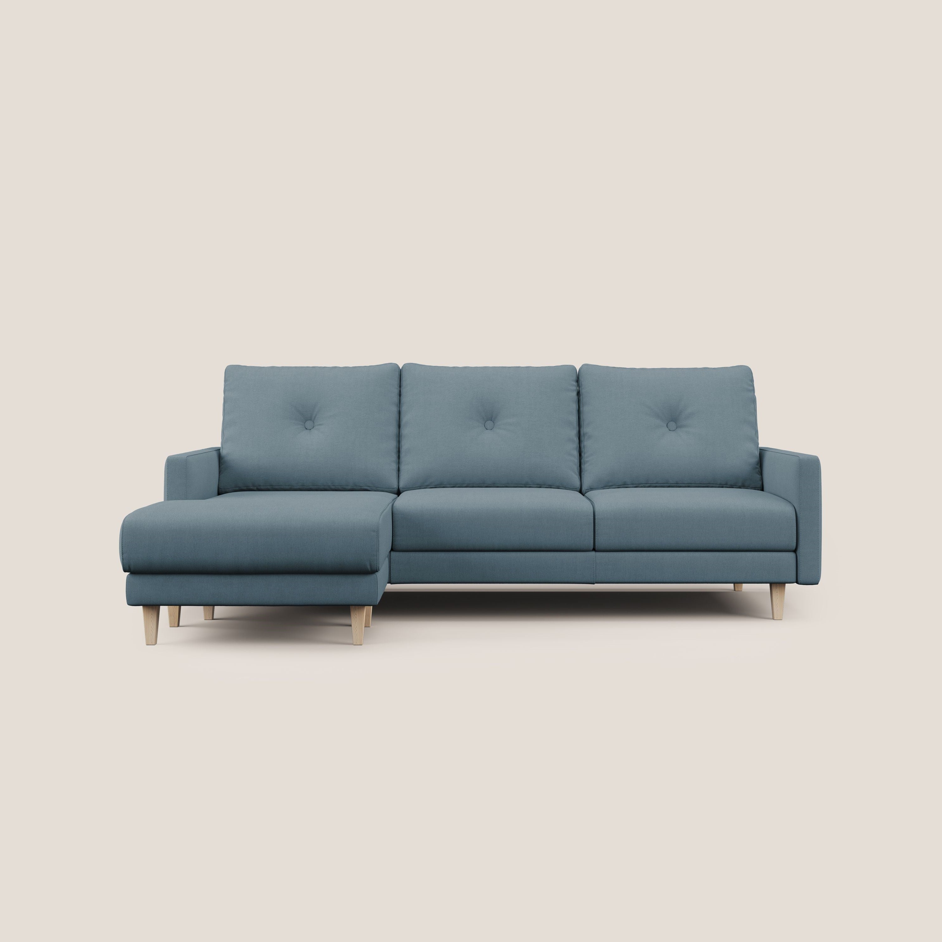 Matisse Divano angolare con sedute scorrevoli in tessuto morbido smacchiabile T17 carta da zucchero - divani.store