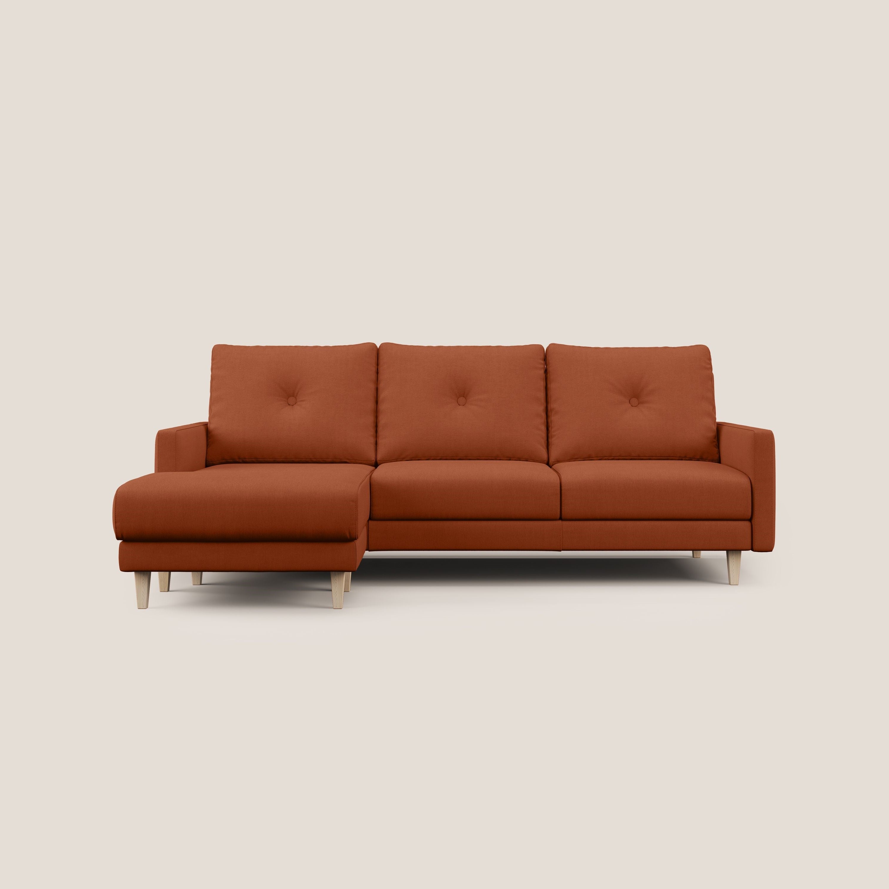 Matisse Divano angolare con sedute scorrevoli in tessuto morbido smacchiabile T17 arancio - divani.store