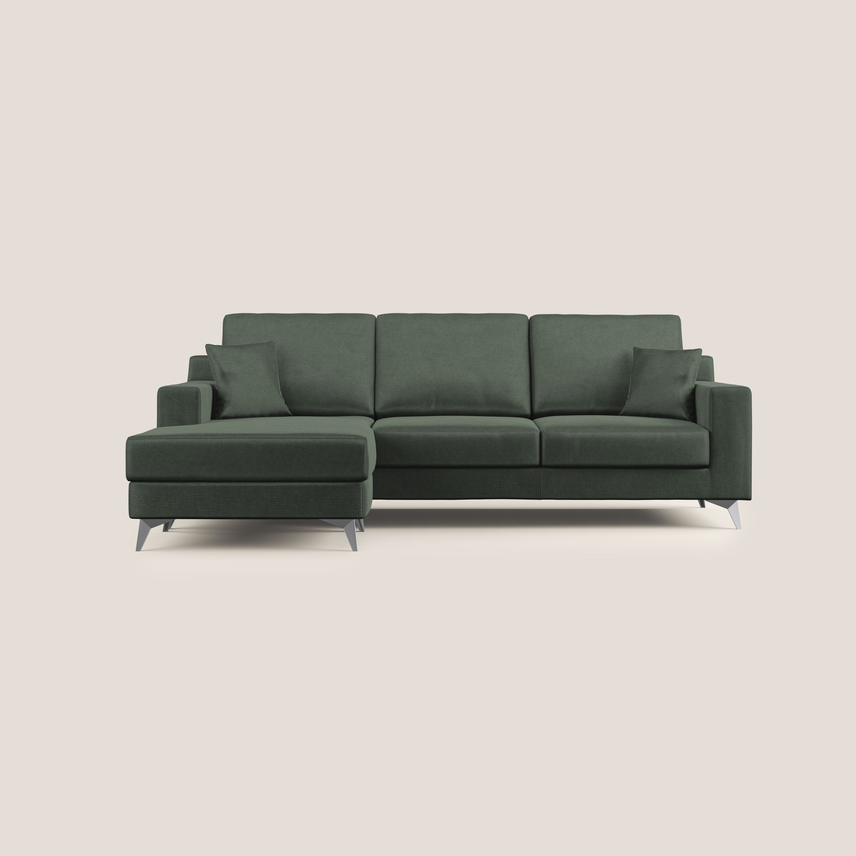 Michael divano moderno angolare con penisola in morbido velluto impermeabile T01 verde - divani.store