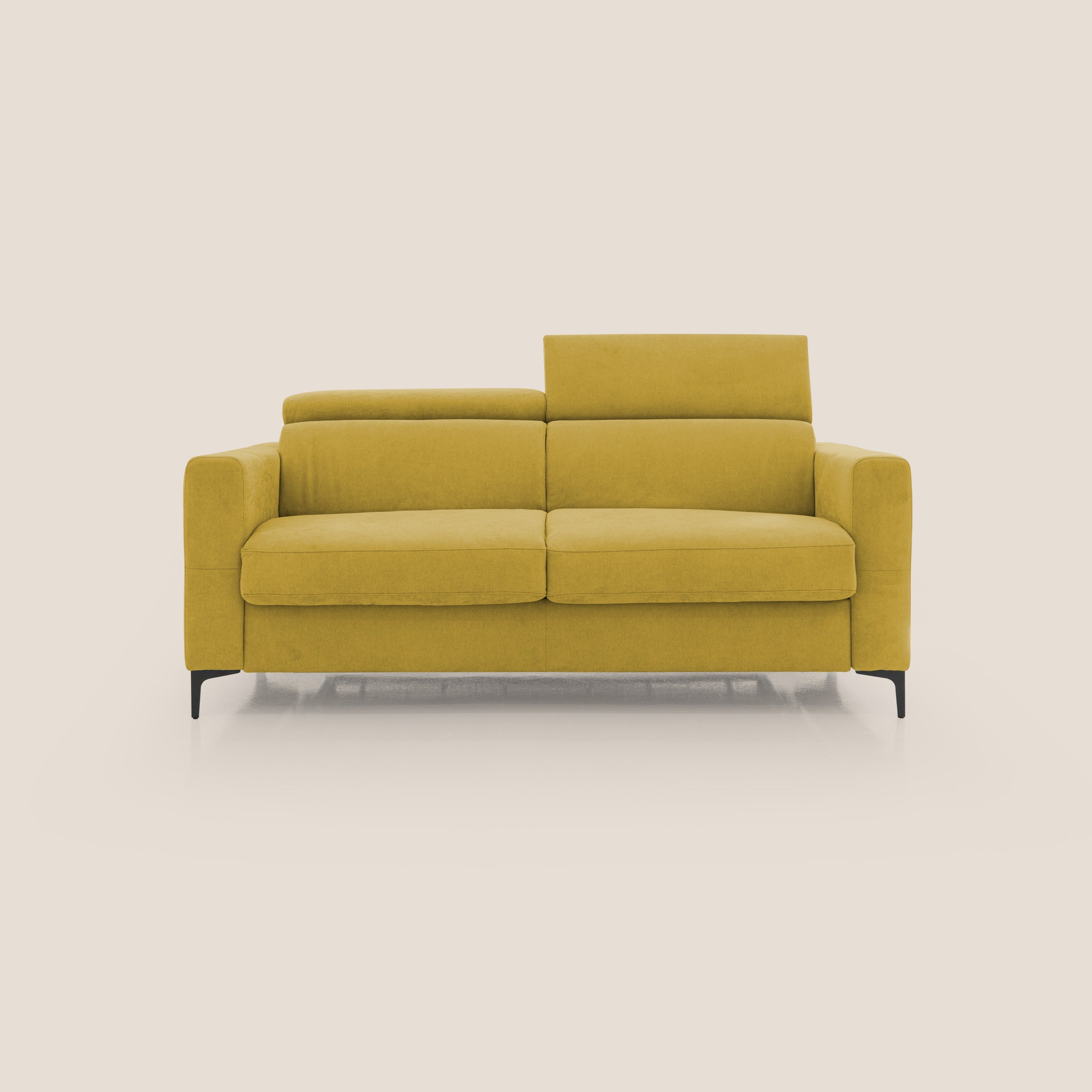 Gardenia divano letto materasso alto 18 cm con poggiatesta reclinabili e rivestimento impermeabile T02 giallo - divani.store