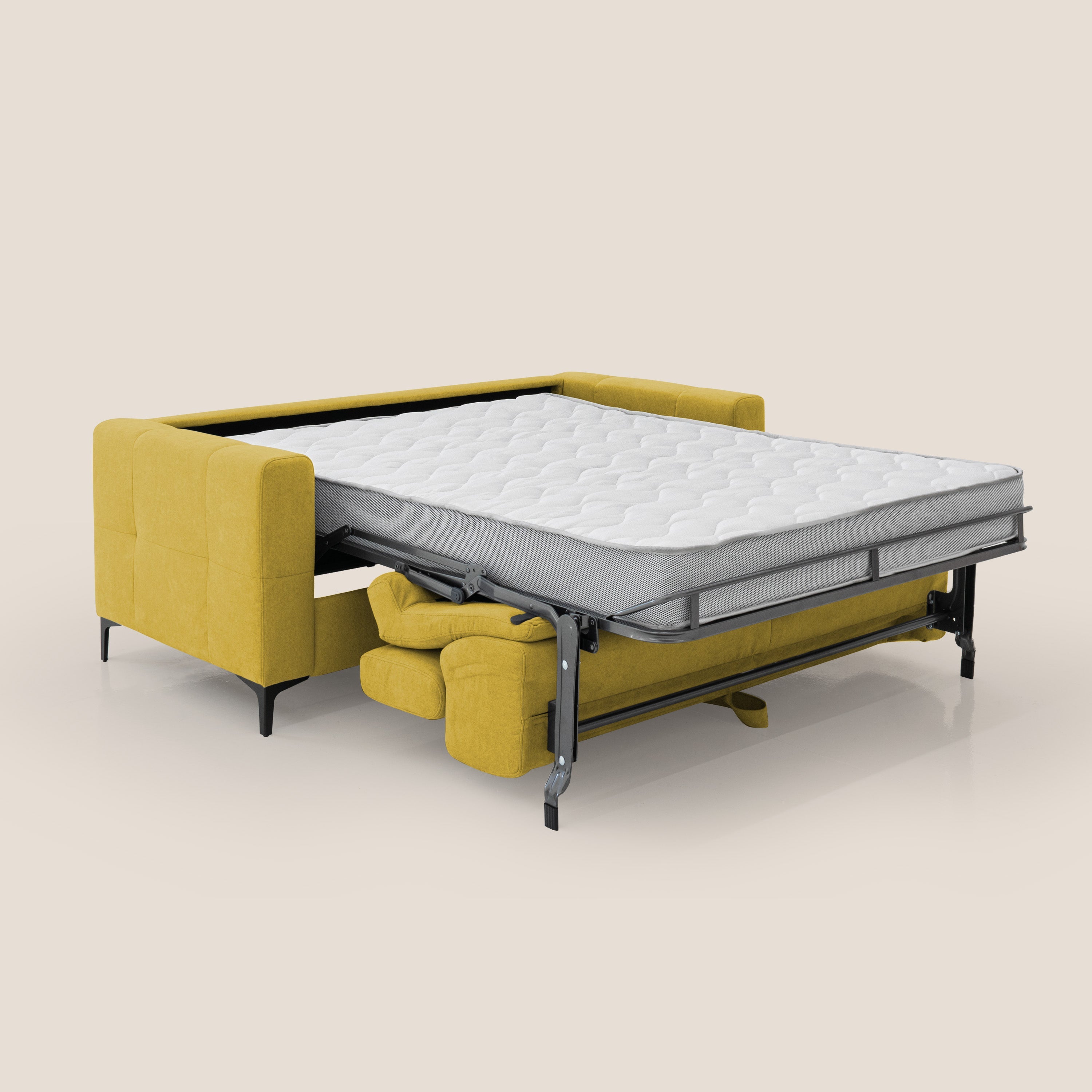 Gardenia divano letto materasso alto 18 cm con poggiatesta reclinabili e rivestimento impermeabile T02 giallo - divani.store
