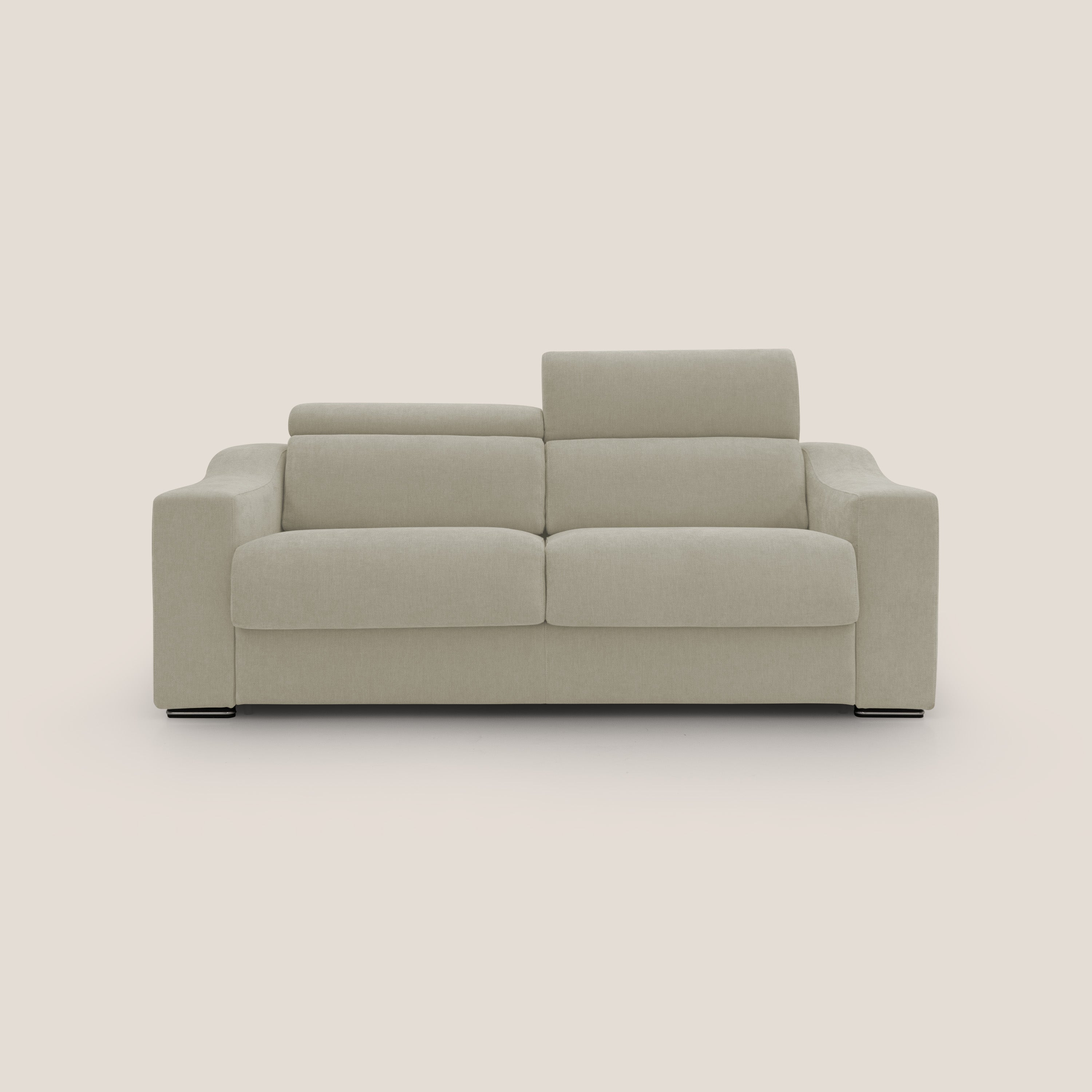 Bomber divano letto matrimoniale con poggiatesta in tessuto impermeabile T14 panna - divani.store