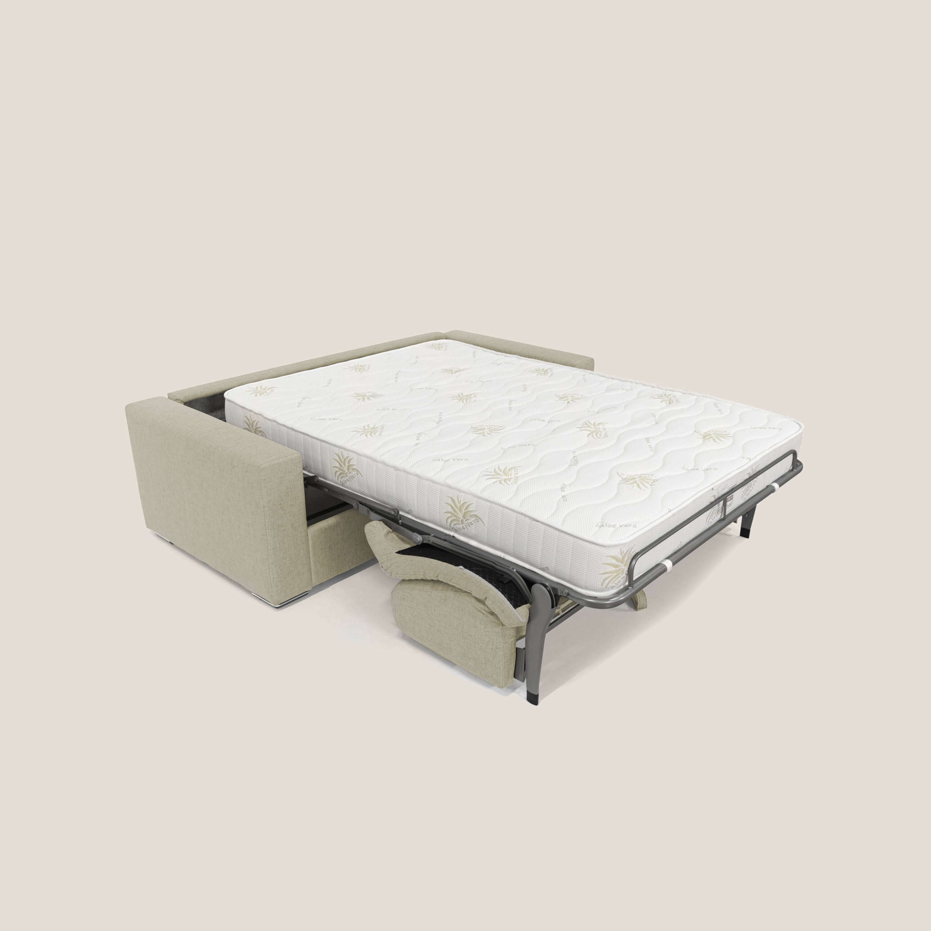 Nixon Divano letto matrimoniale con materasso 20 cm in tessuto impermeabile T03 beige - divani.store