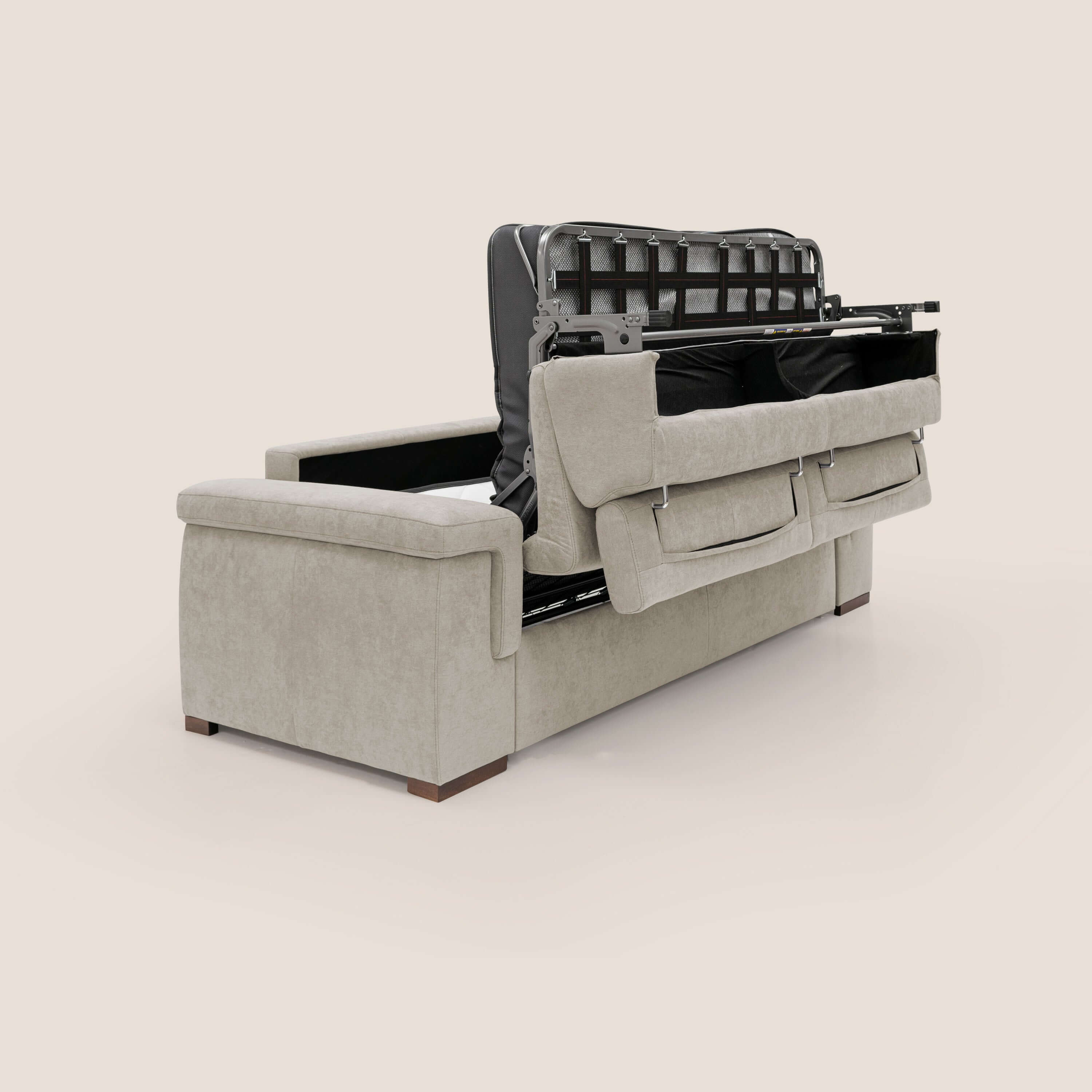 Giunone divano letto con materasso alto 18 cm e poggiatesta reclinabili in tessuto impermeabile T02 panna - divani.store