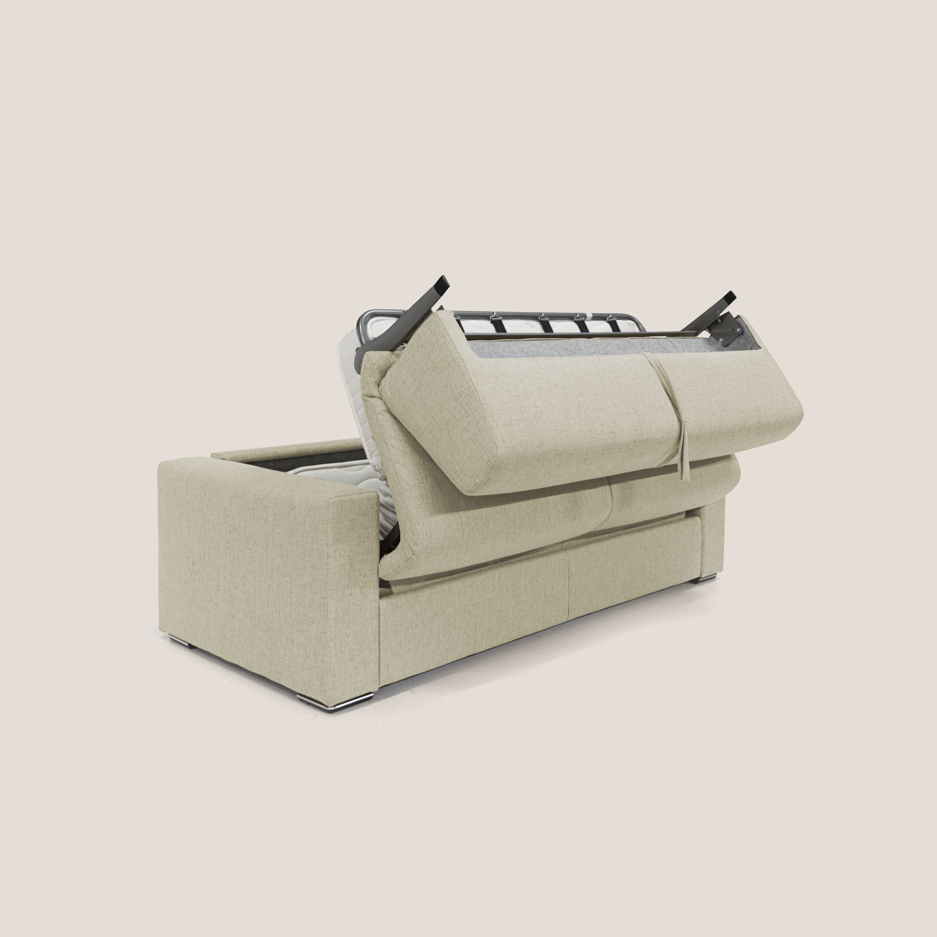 Nixon Divano letto matrimoniale con materasso 20 cm in tessuto impermeabile T03 beige - divani.store