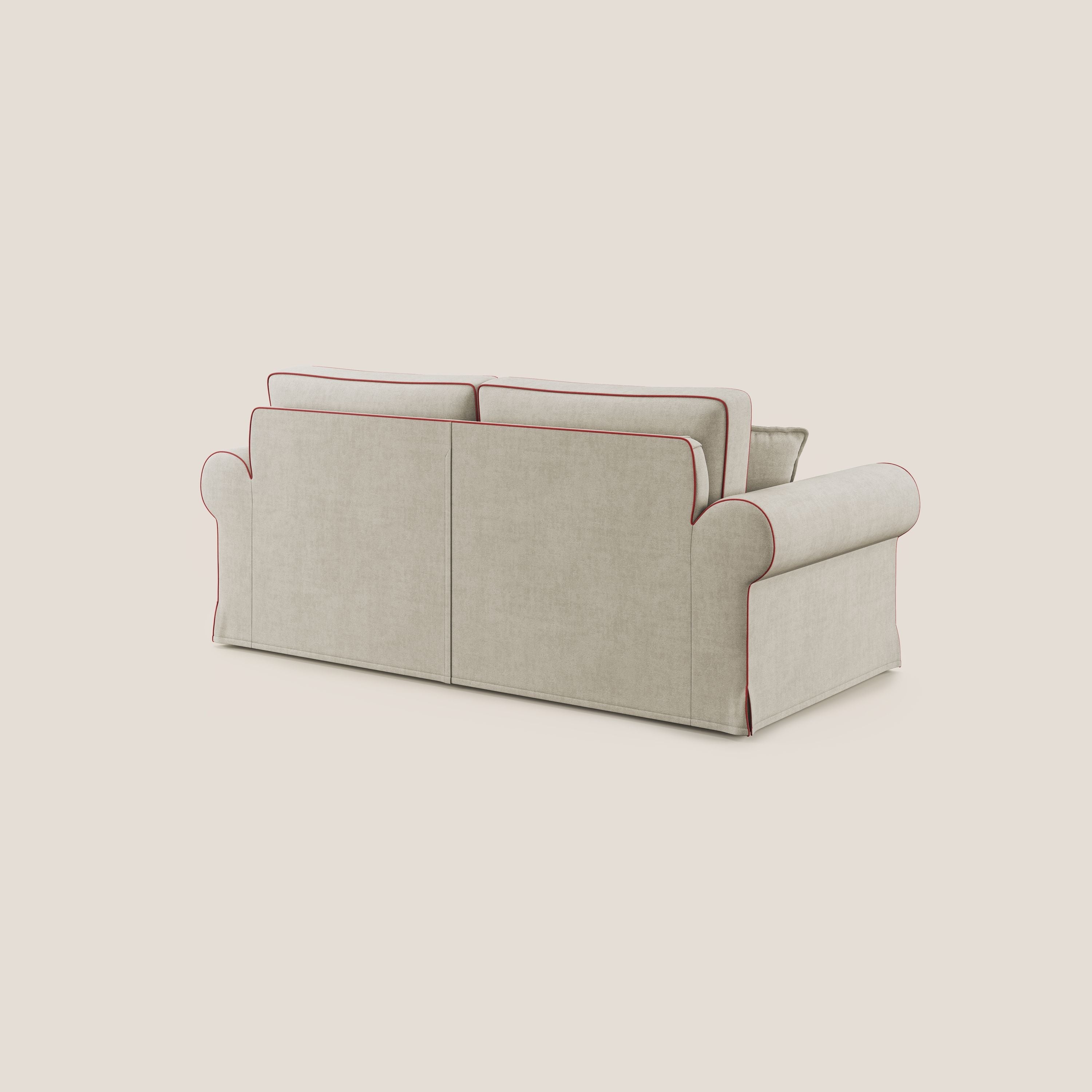 Lady divano classico bicolore in piuma d'oca realizzato con tessuto impermeabile T02 panna - rosso - divani.store