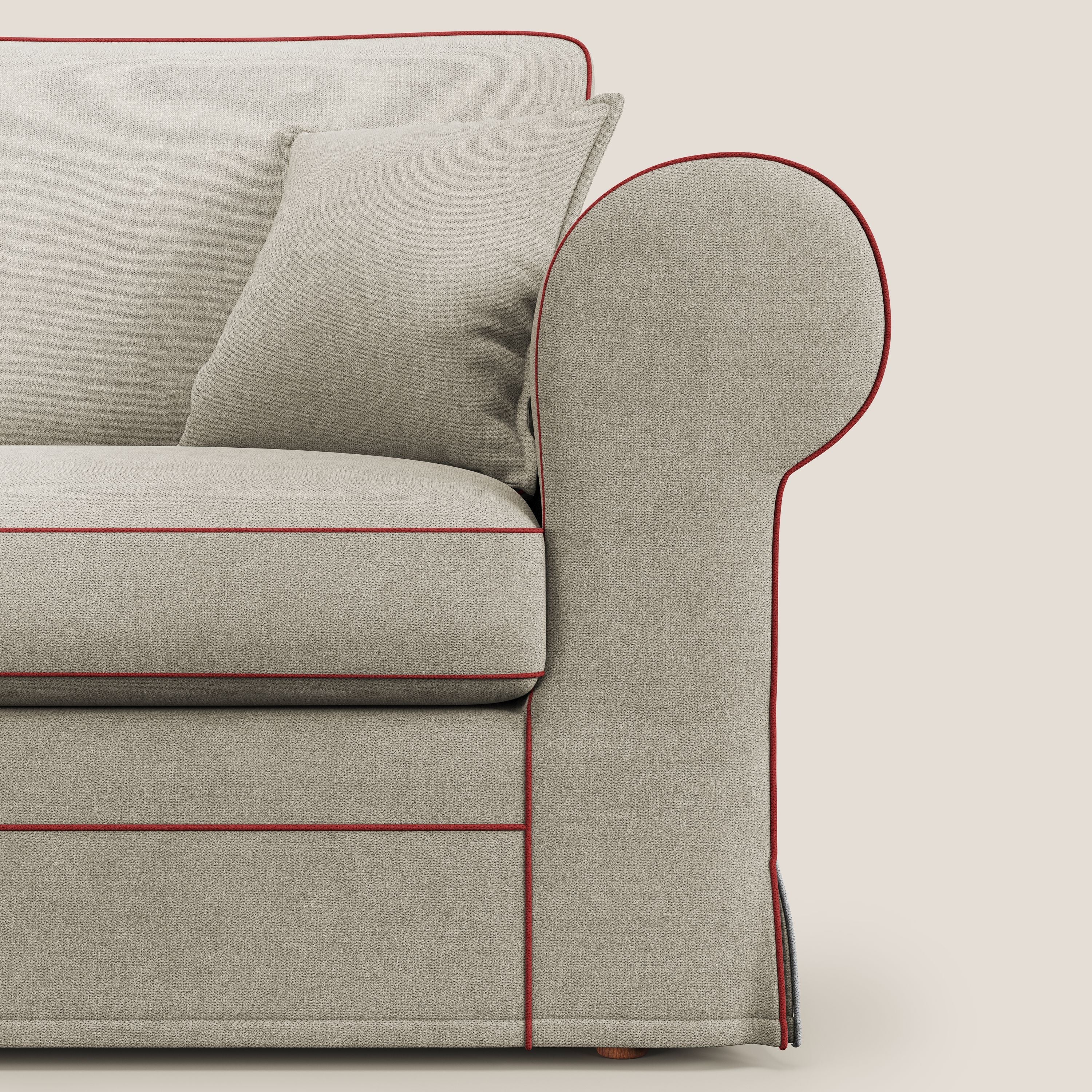 Lady divano classico bicolore in piuma d'oca realizzato con tessuto impermeabile T02 panna - rosso - divani.store