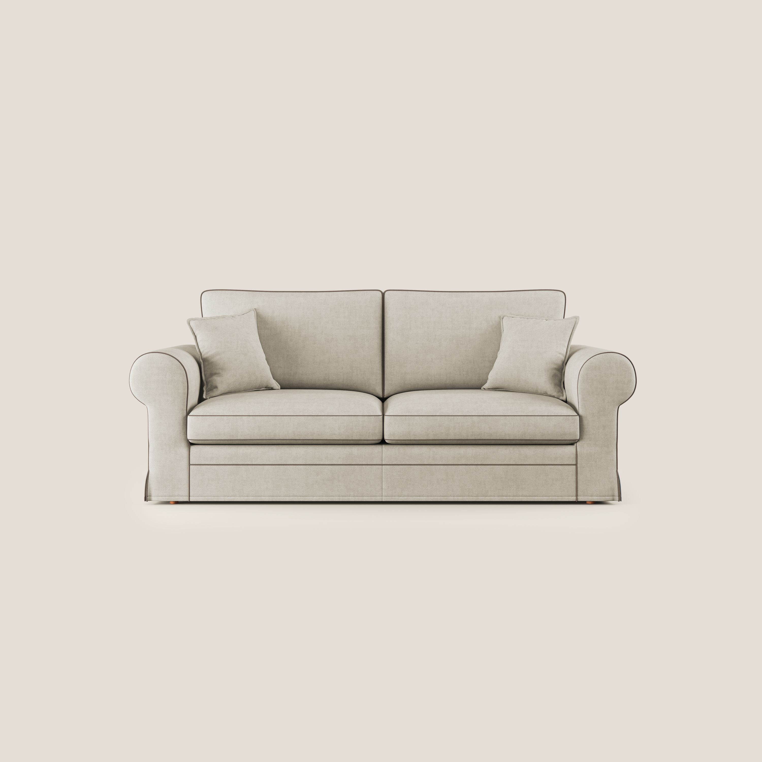 Lady divano classico bicolore in piuma d'oca realizzato con tessuto impermeabile T02 panna - marrone - divani.store