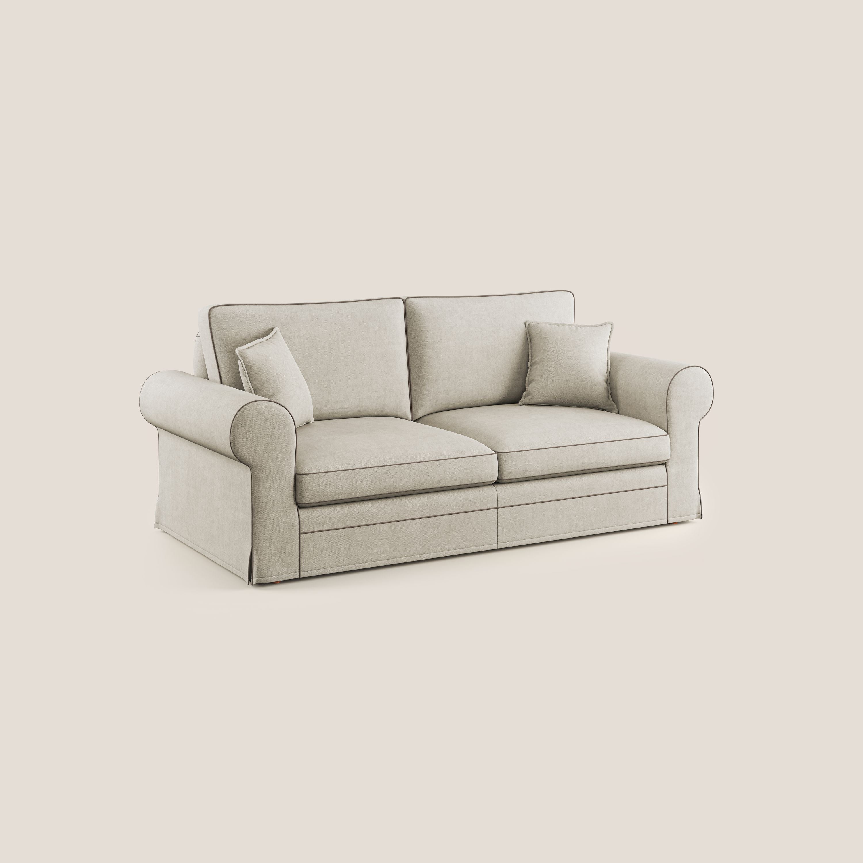 Lady divano classico bicolore in piuma d'oca realizzato con tessuto impermeabile T02 panna - marrone - divani.store