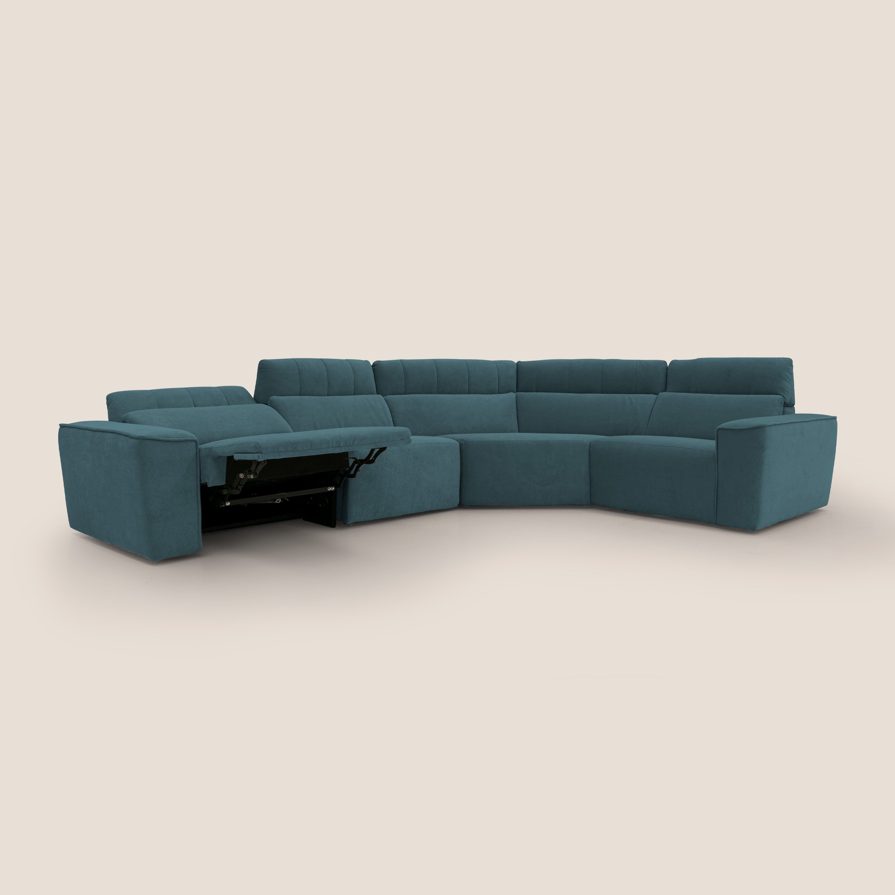 Clark Divano modulare angolare REVERSIBILE con opzione relax elettrico in tessuto smacchiabile impermeabile T17 petrolio - divani.store