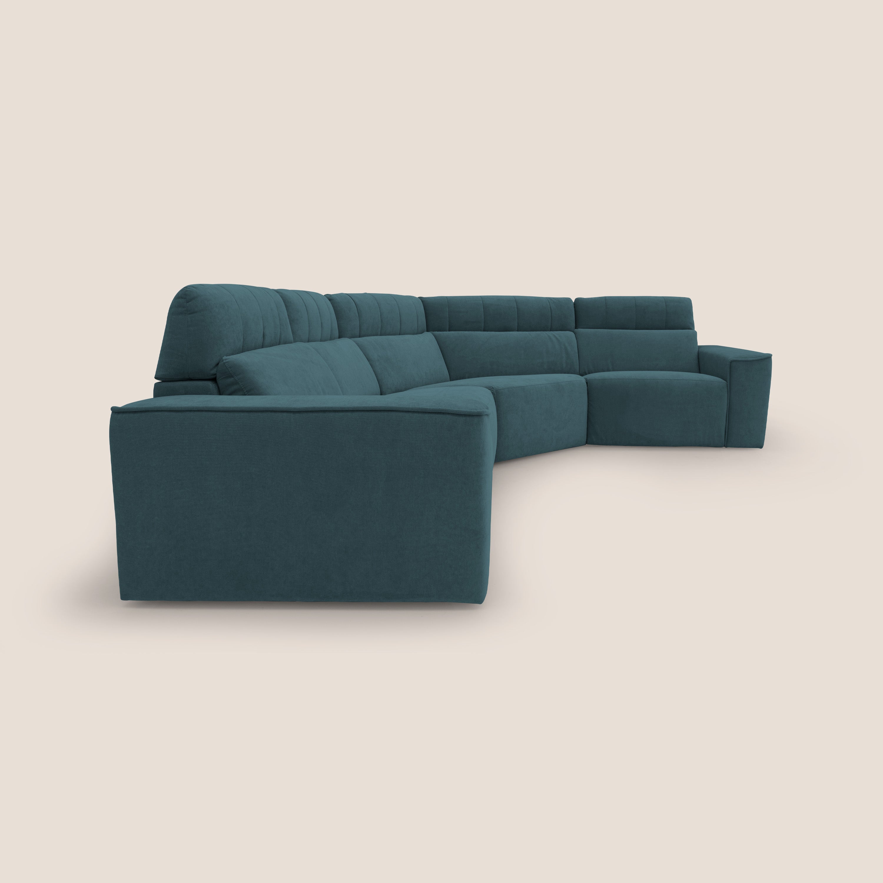 Clark Divano modulare angolare REVERSIBILE con opzione relax elettrico in tessuto smacchiabile impermeabile T17 petrolio - divani.store