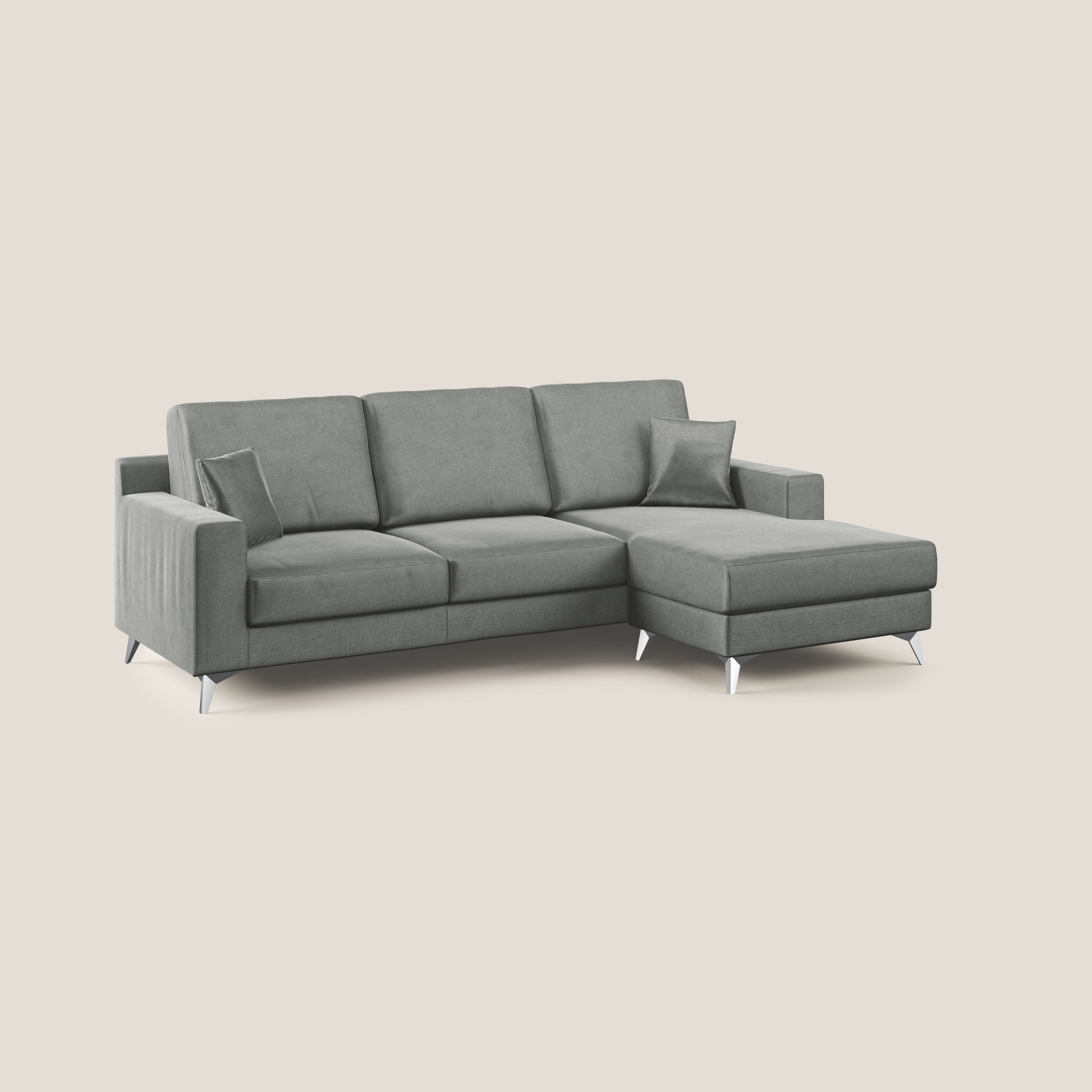 Michael divano moderno angolare con penisola in morbido velluto impermeabile T01 grigio chiaro - divani.store