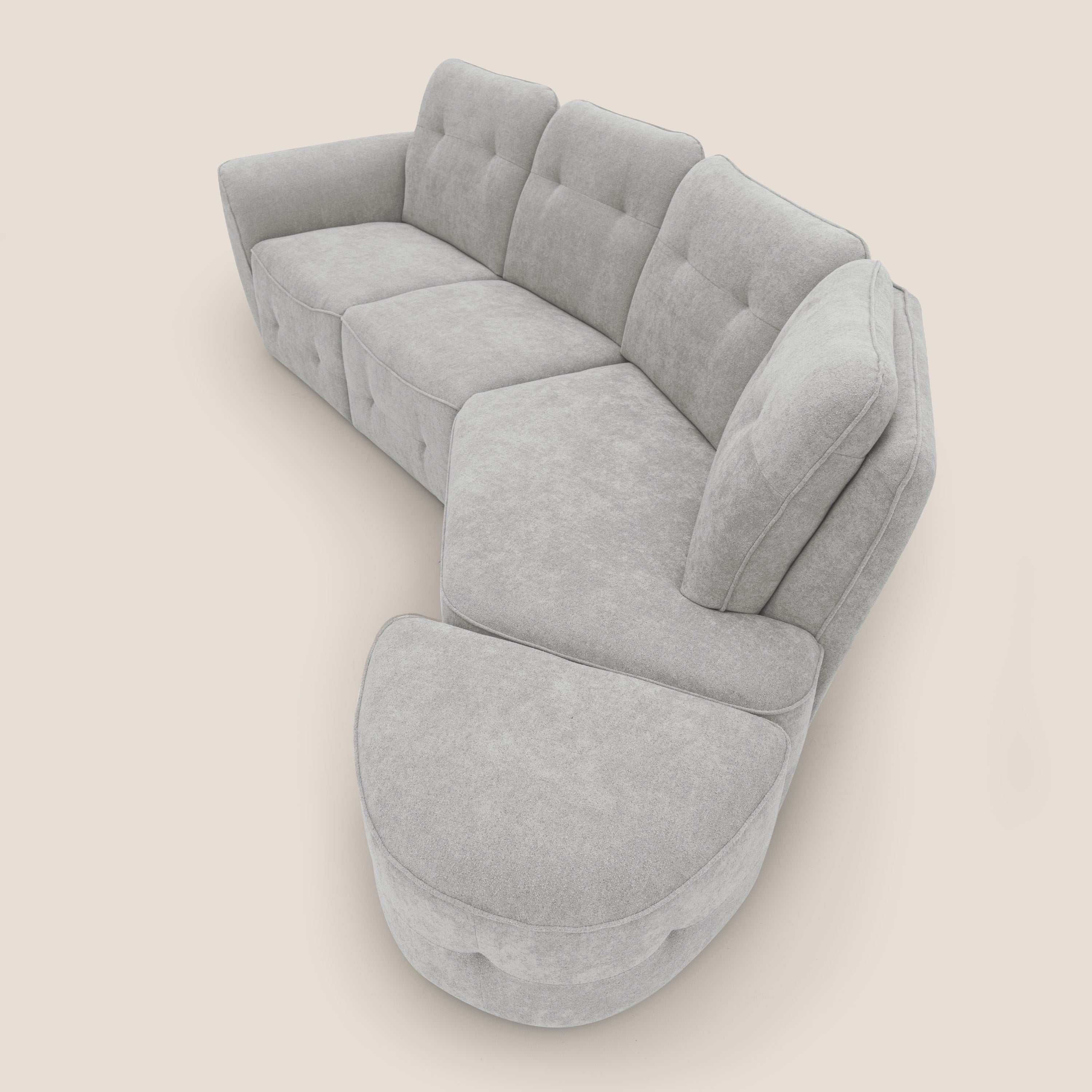 Cerbero divano angolare con pouf mobile in morbido bouclé impermeabile T07 grigio - divani.store