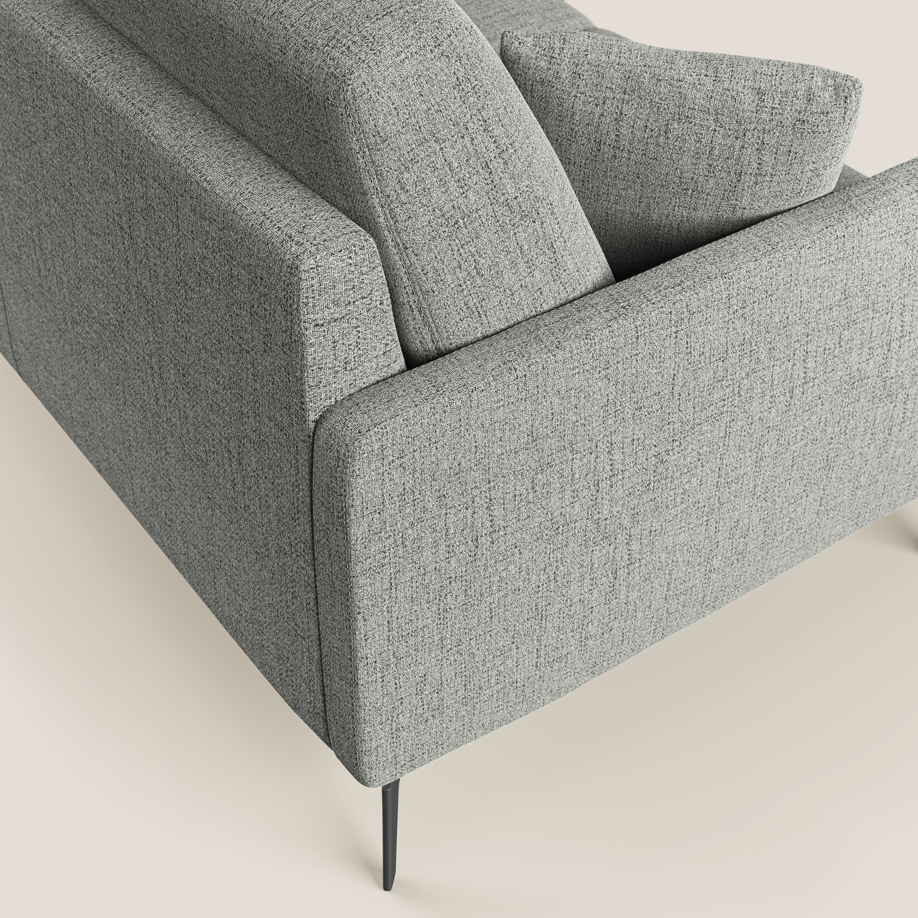 Saturno divano angolare moderno in tessuto morbido impermeabile T03 grigio chiaro - divani.store