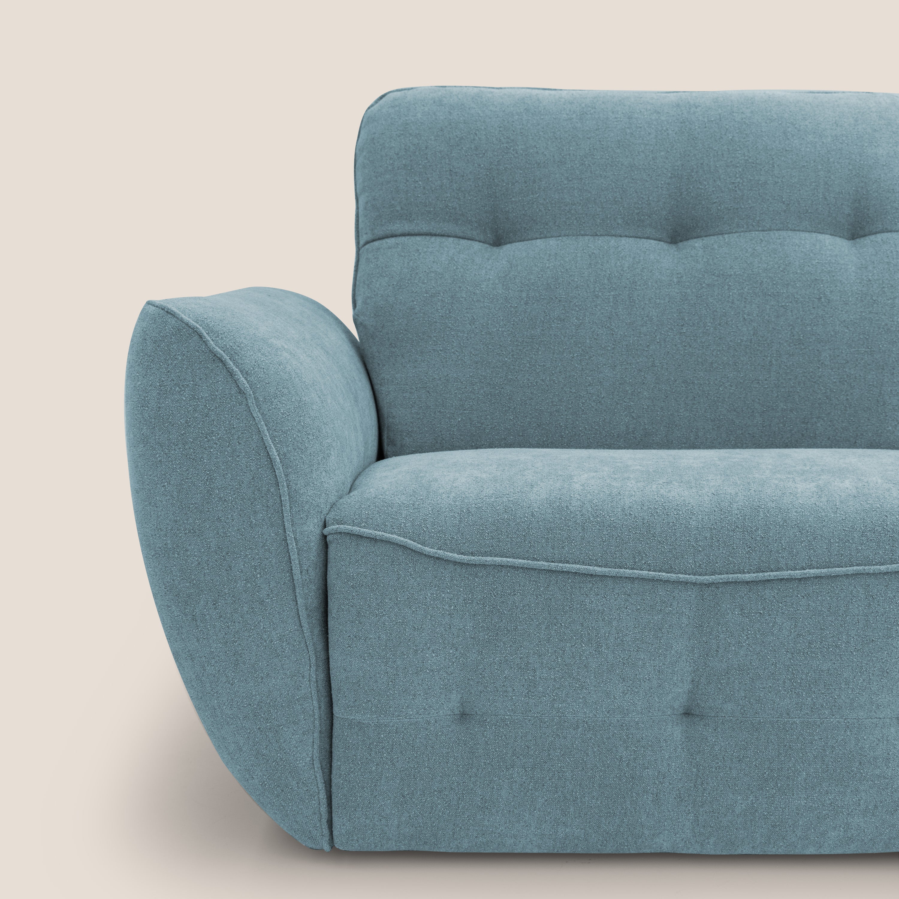 Cerbero divano angolare con pouf mobile in morbido bouclé impermeabile T07 carta da zucchero - divani.store