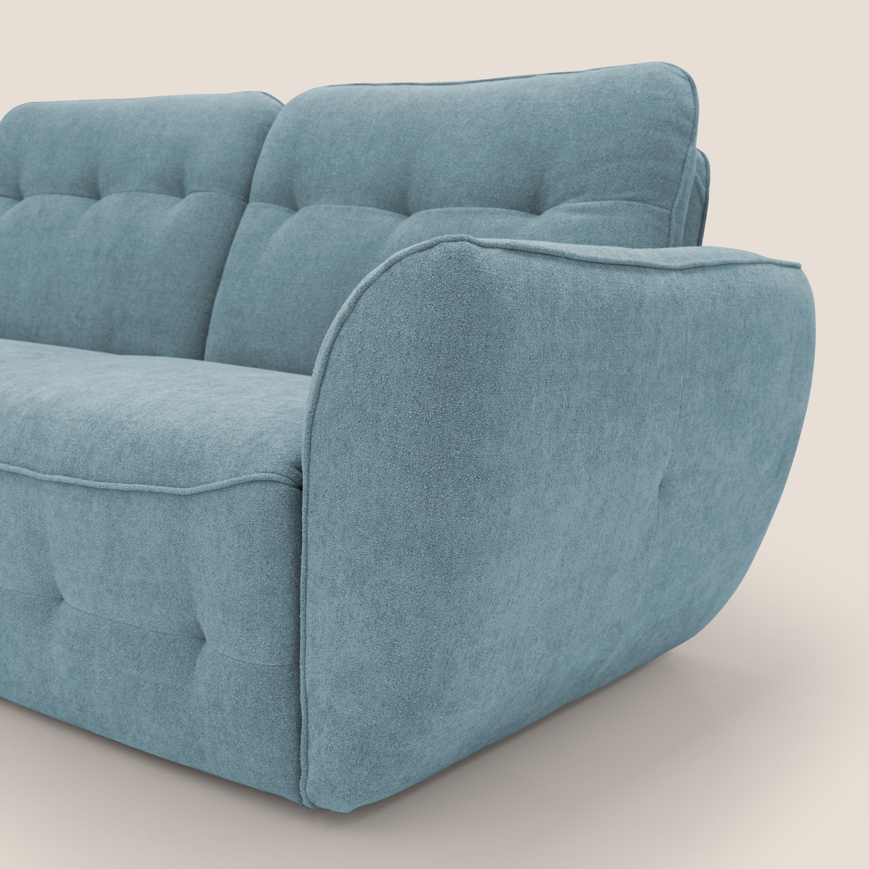 Cerbero divano angolare con pouf mobile in morbido bouclé impermeabile T07 carta da zucchero - divani.store