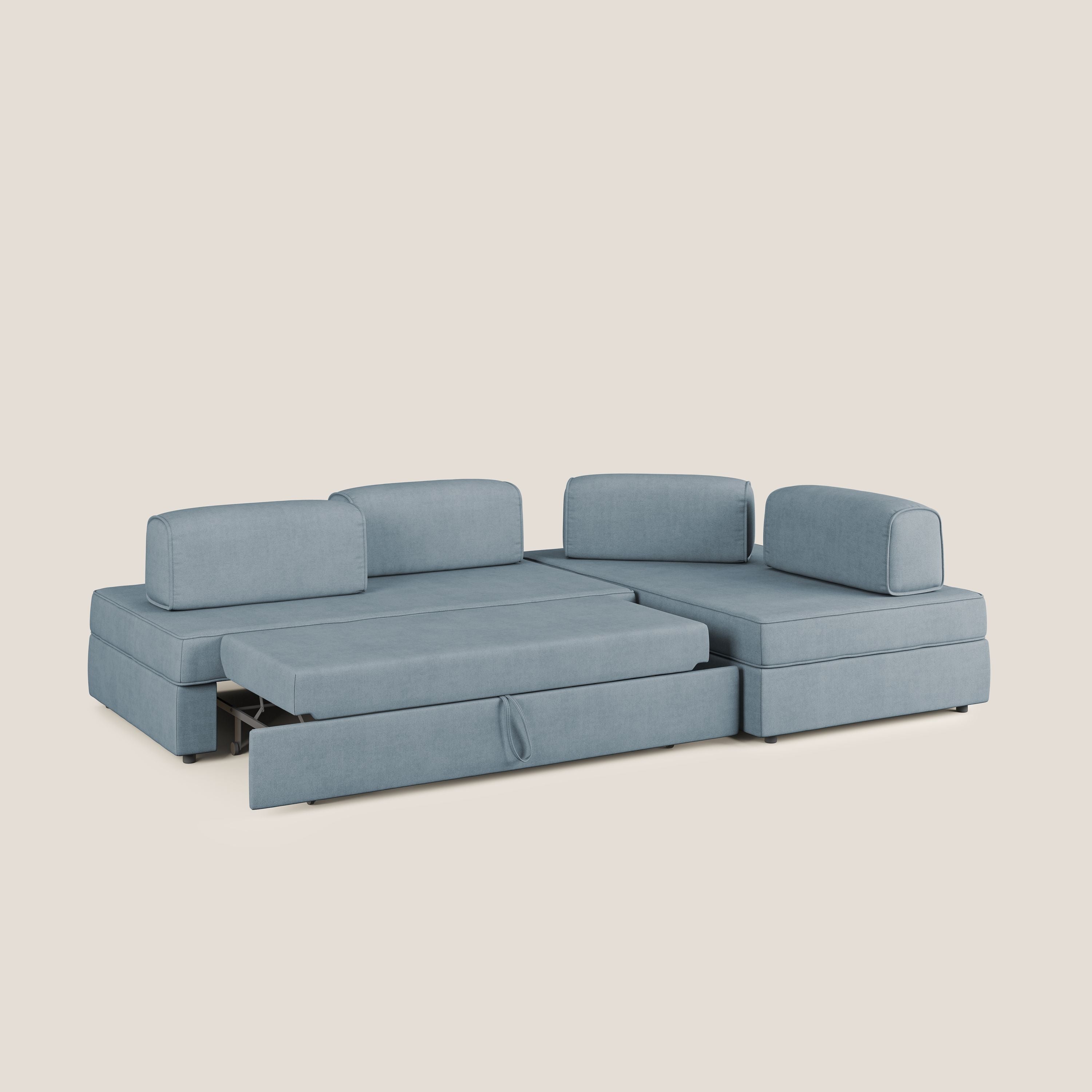 Liberty divano angolare con pouf estraibile e schienali movibili in tessuto morbido impermeabile T02 carta da zucchero - divani.store