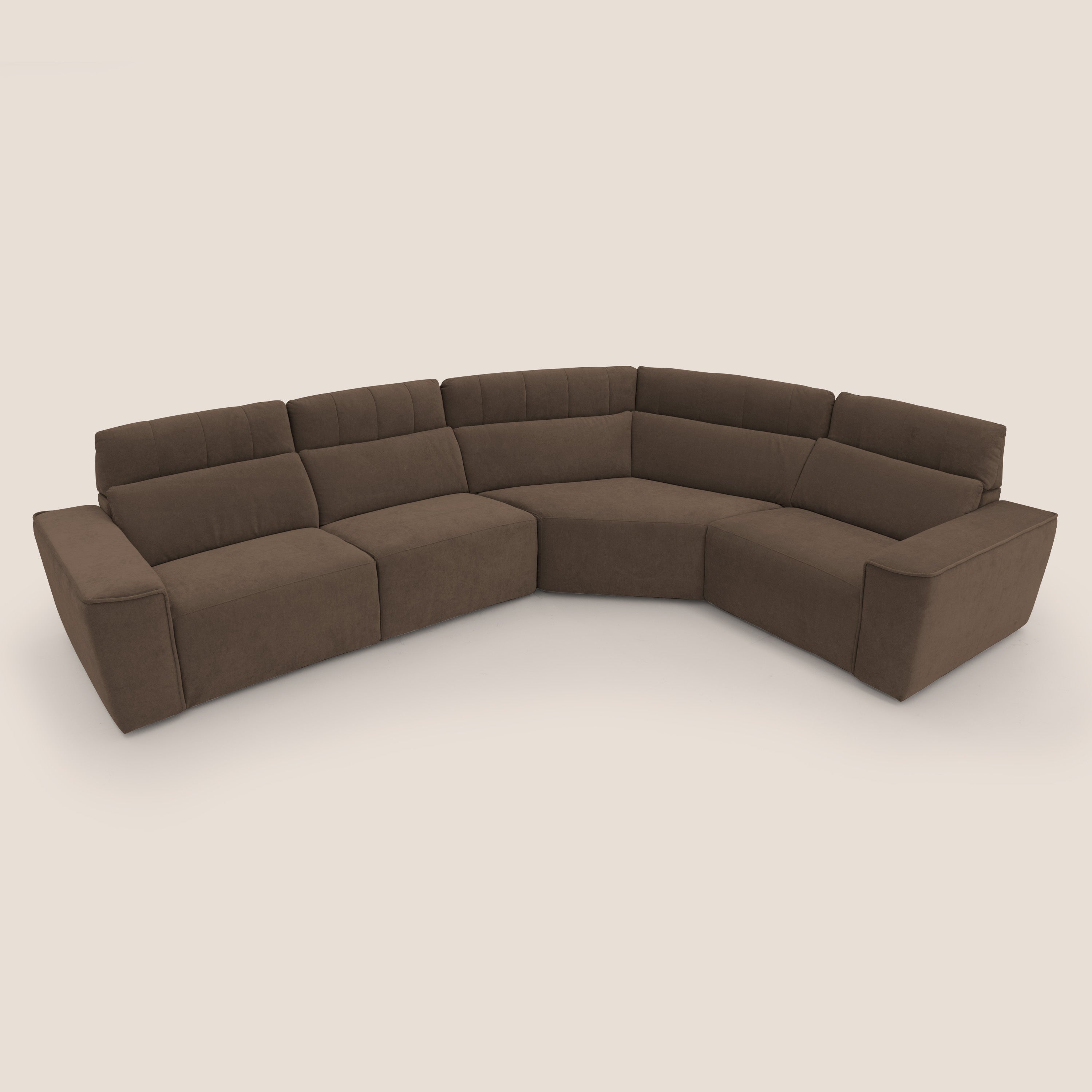Clark Divano modulare angolare REVERSIBILE con opzione relax elettrico in tessuto smacchiabile impermeabile T17 marrone - divani.store