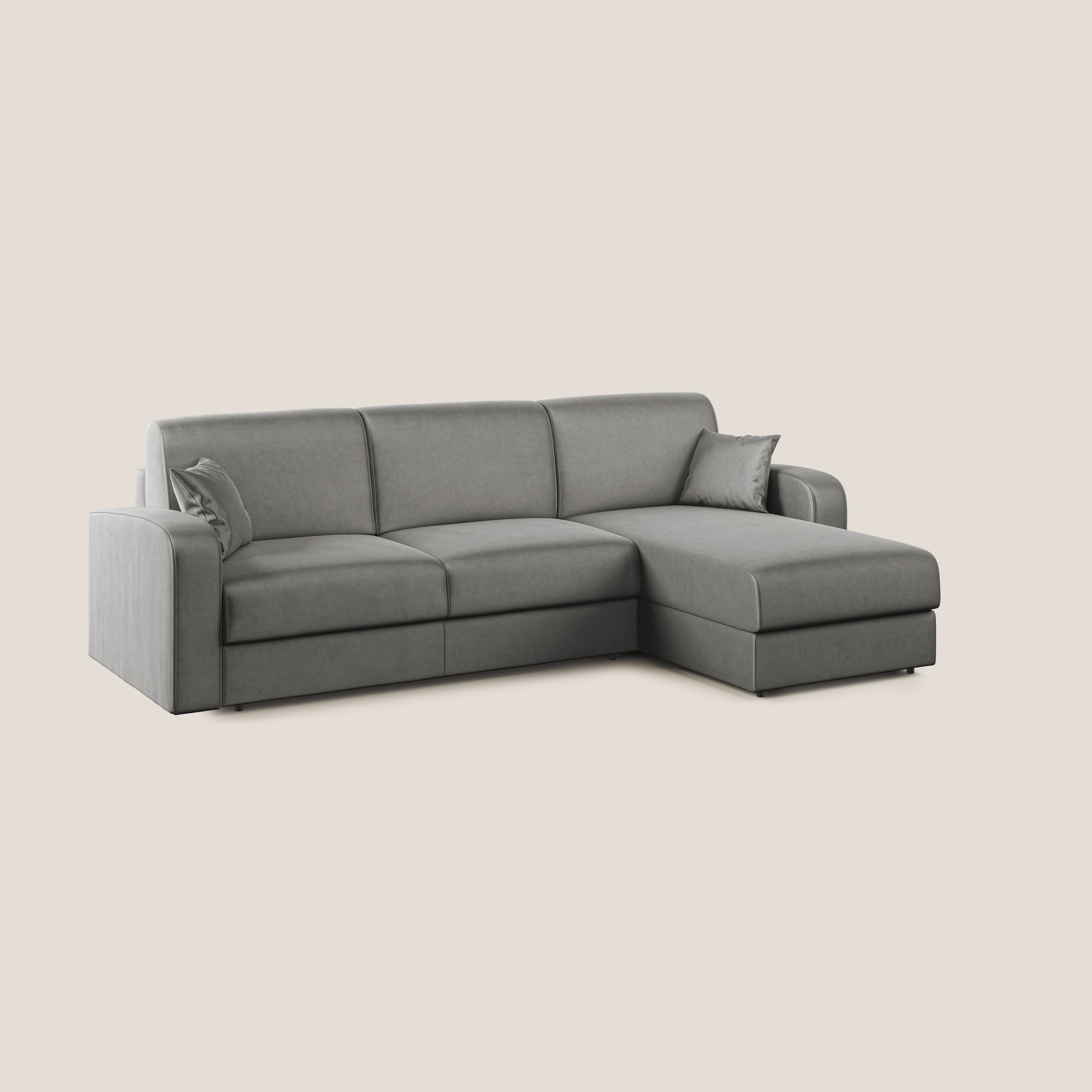 Lebron Divano letto angolare con penisola in velluto morbido T01 grigio - divani.store